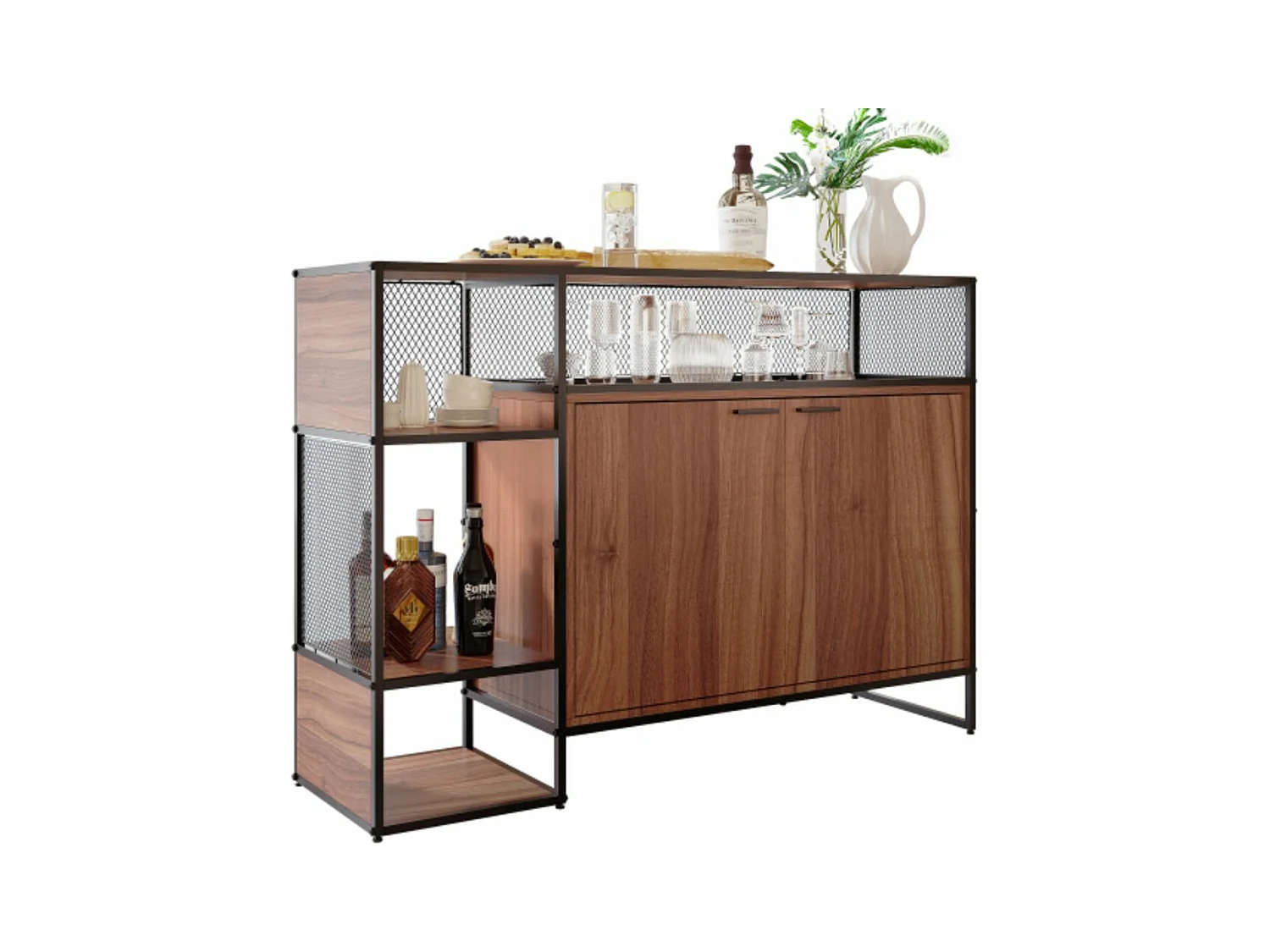 Armoire de cuisine armoire bar table à manger design industriel, 138*93*40 cm, brown