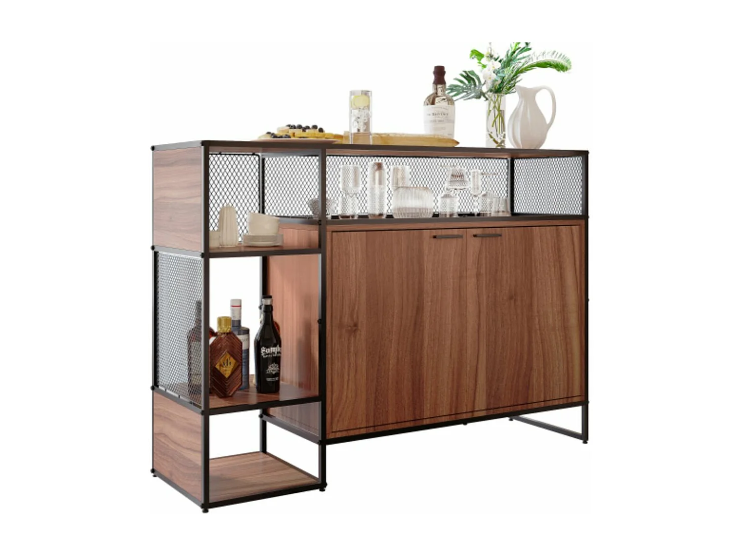 Industrieel ontwerp keukenkast, bartafel, eettafel, 138*93*40 cm, bruin