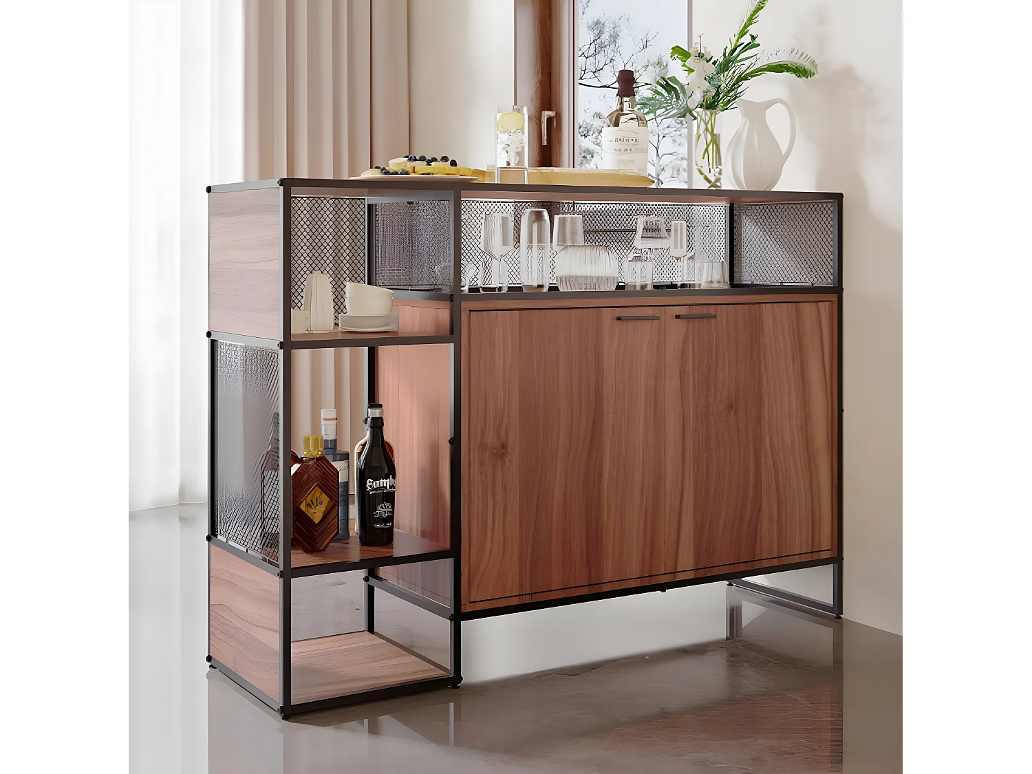 Industrieel ontwerp keukenkast, bartafel, eettafel, 138*93*40 cm, bruin