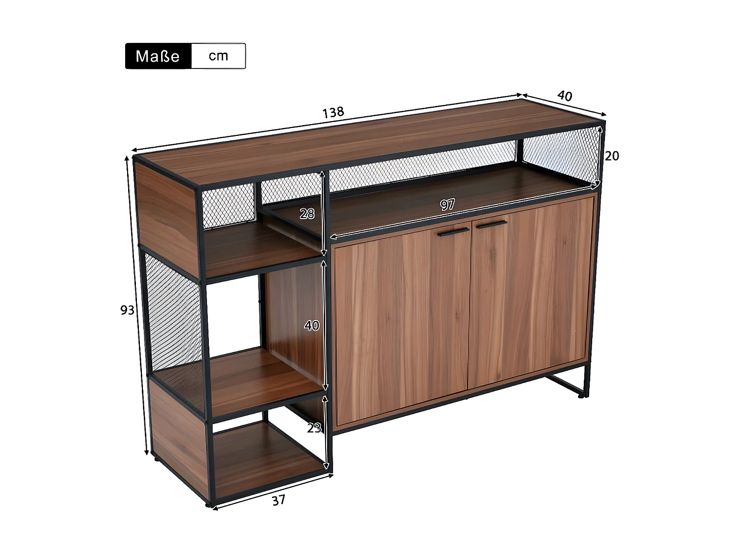 Industrieel ontwerp keukenkast, bartafel, eettafel, 138*93*40 cm, bruin