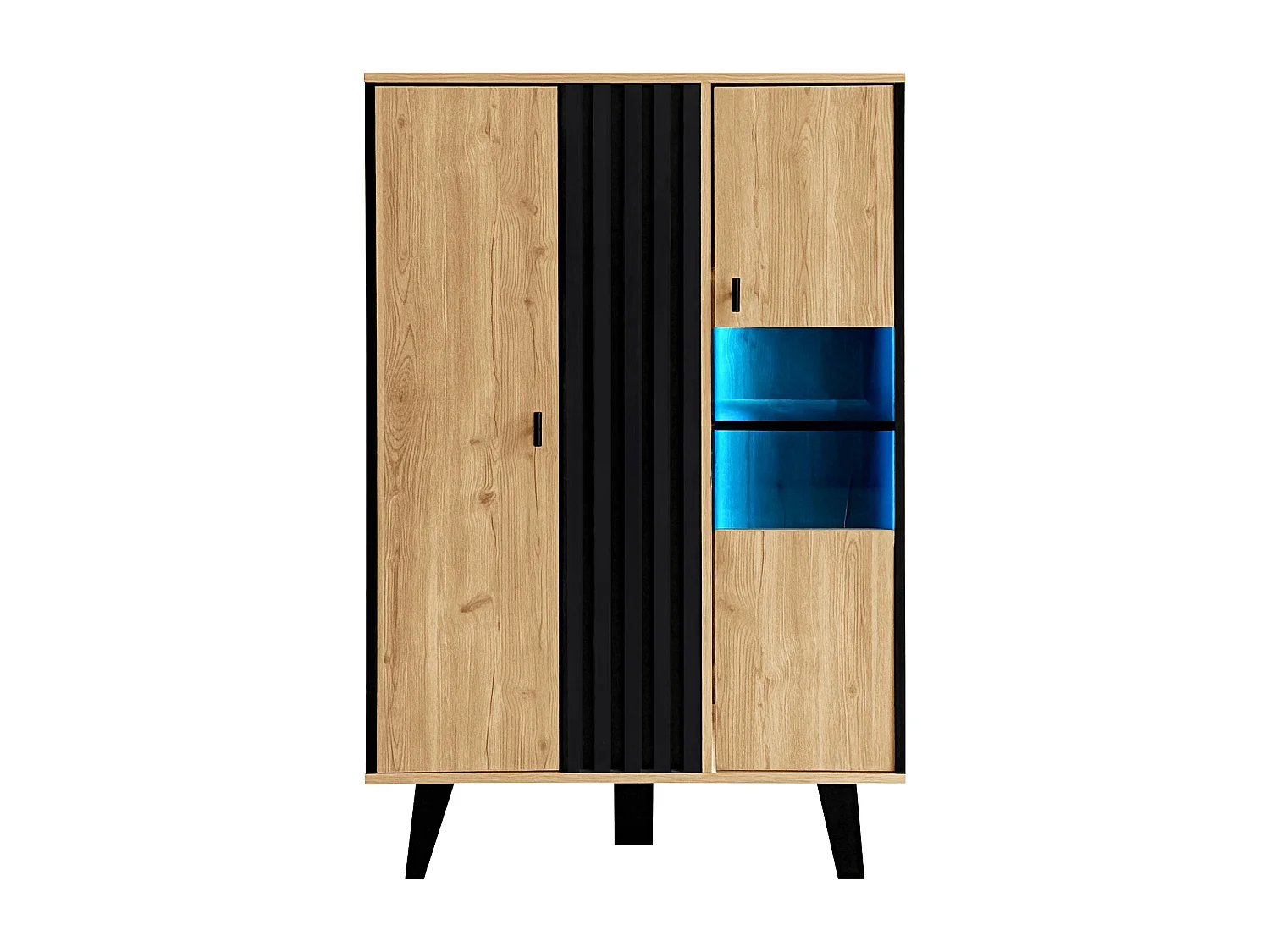 URBAN MEUBLE Buffets vitrines avec verre teinté et éclairage LED en noir et bois