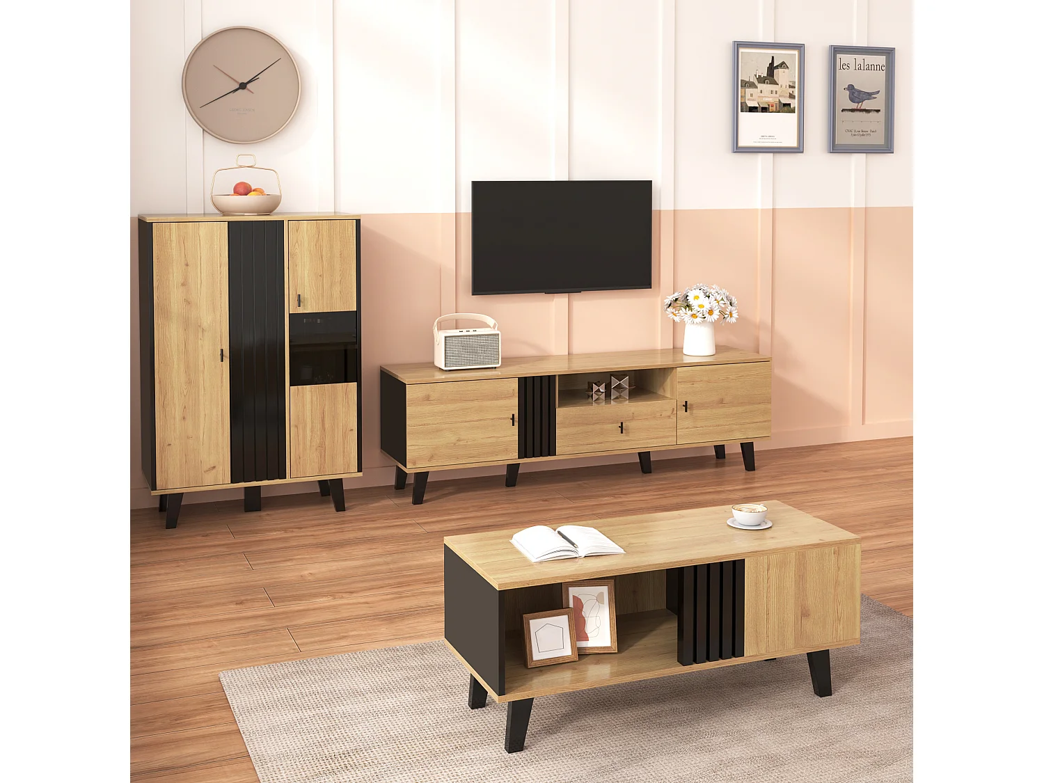 URBAN MEUBLE Buffets vitrines avec verre teinté et éclairage LED en noir et bois