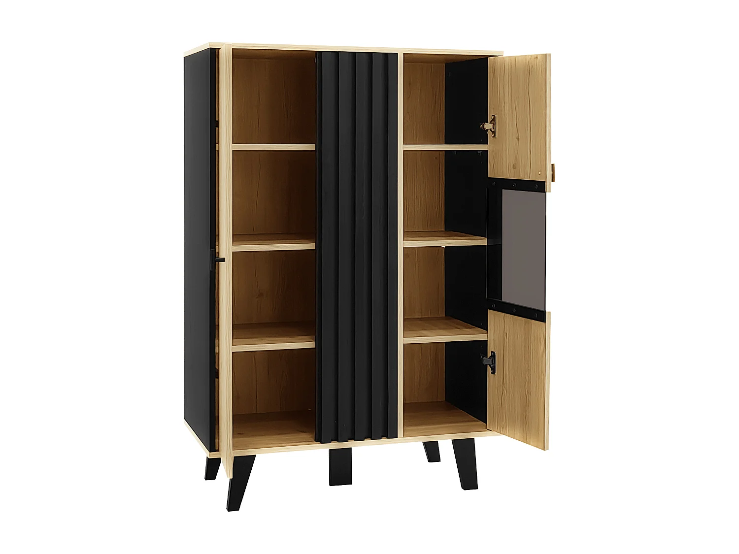 URBAN MEUBLE Buffets vitrines avec verre teinté et éclairage LED en noir et bois