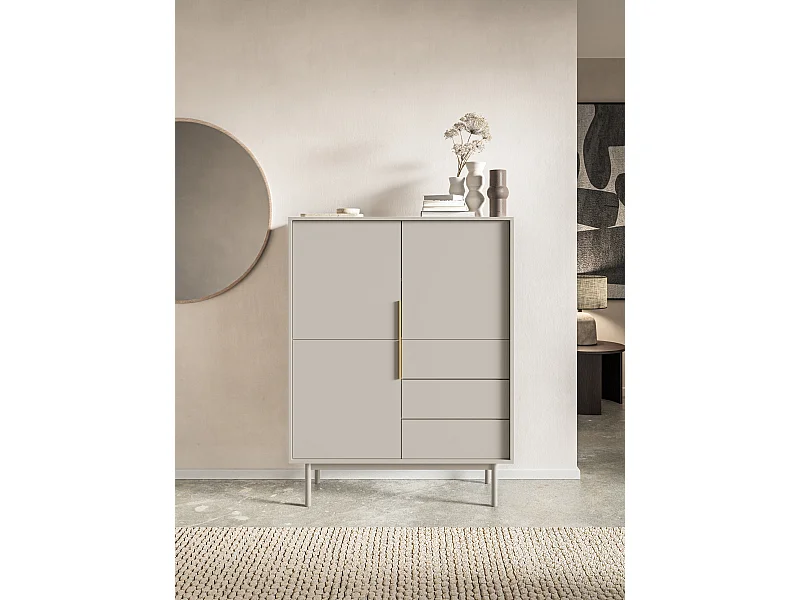 Buffet haut à trois portes - 104 cm - avec trois tiroirs - taupe (gris-beige) - VIVIARO