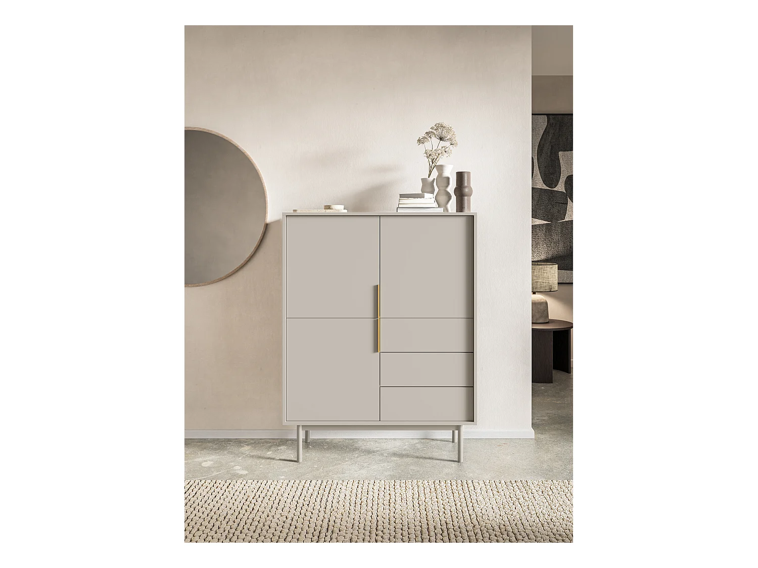 Hohes Sideboard mit drei Türen - 104 cm - mit drei Schubladen - Taupe (Grau-Beige) - VIVIARO