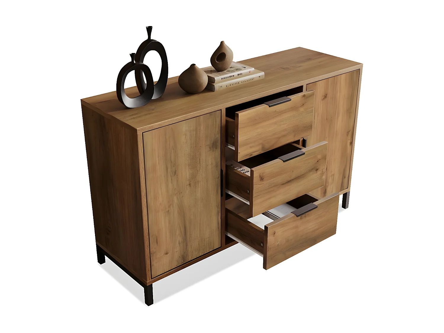 Dressoir met 2 deuren en 3 laden, 120 x 40 x 76 cm, donker eiken