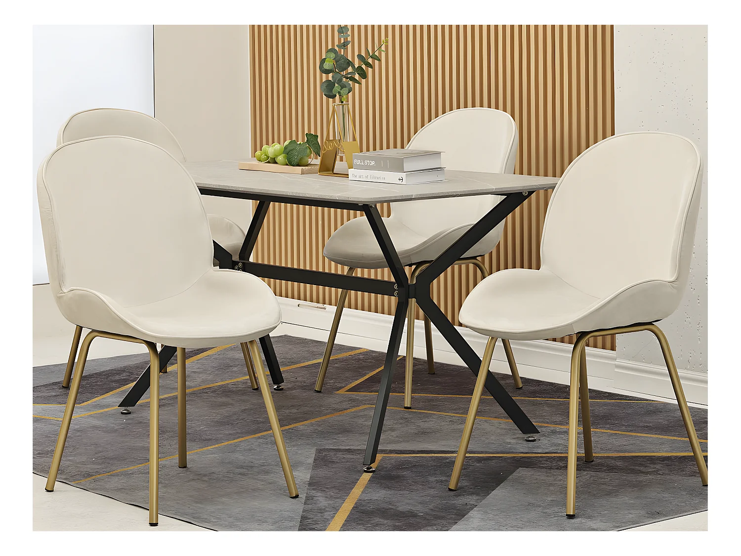 Set van 4 kuipstoelen bekleed met fluweel - metalen structuur - Wit