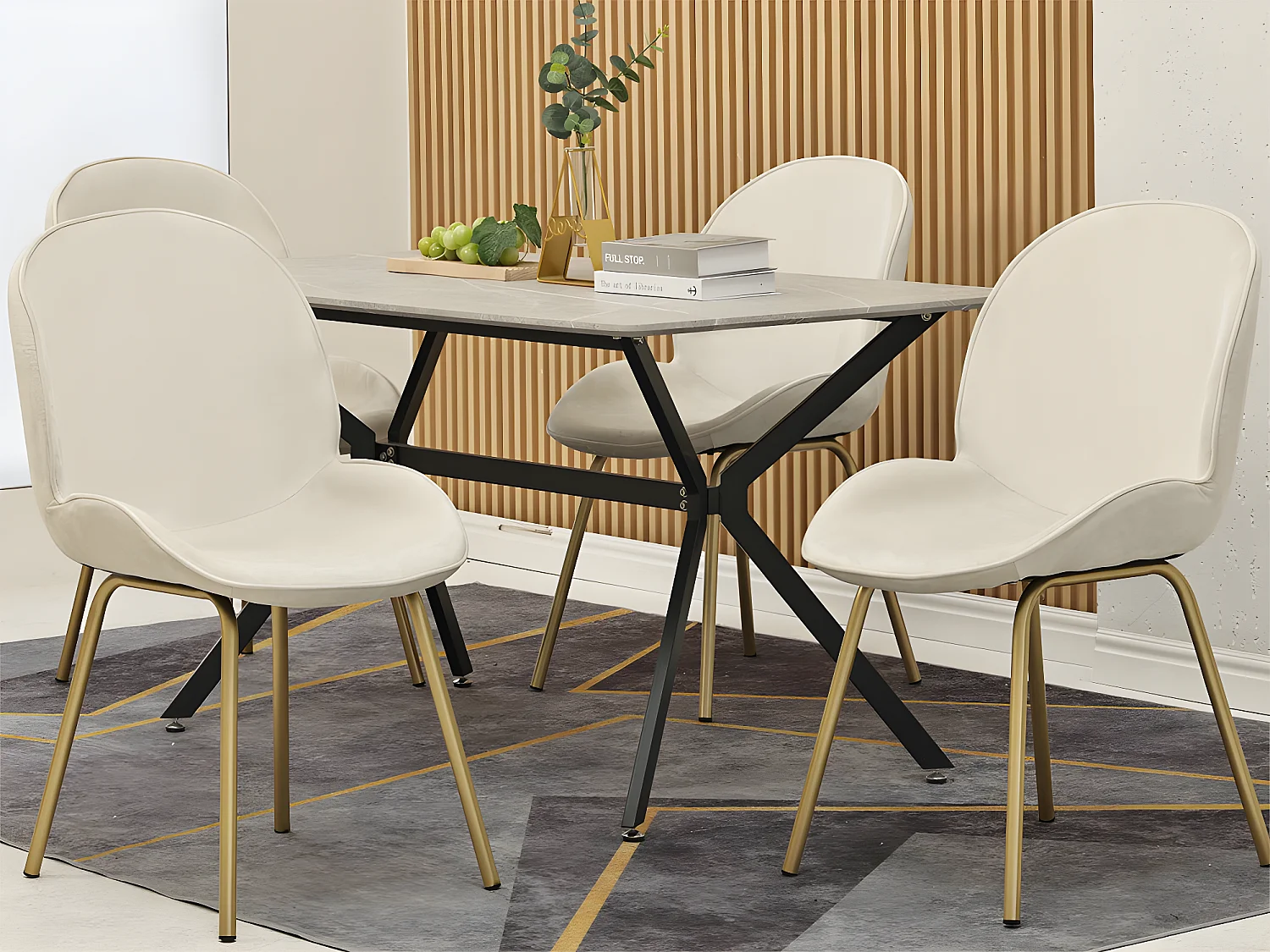 Lot de 4 chaises coque rembourrées en velours - structure en métal - Blanc