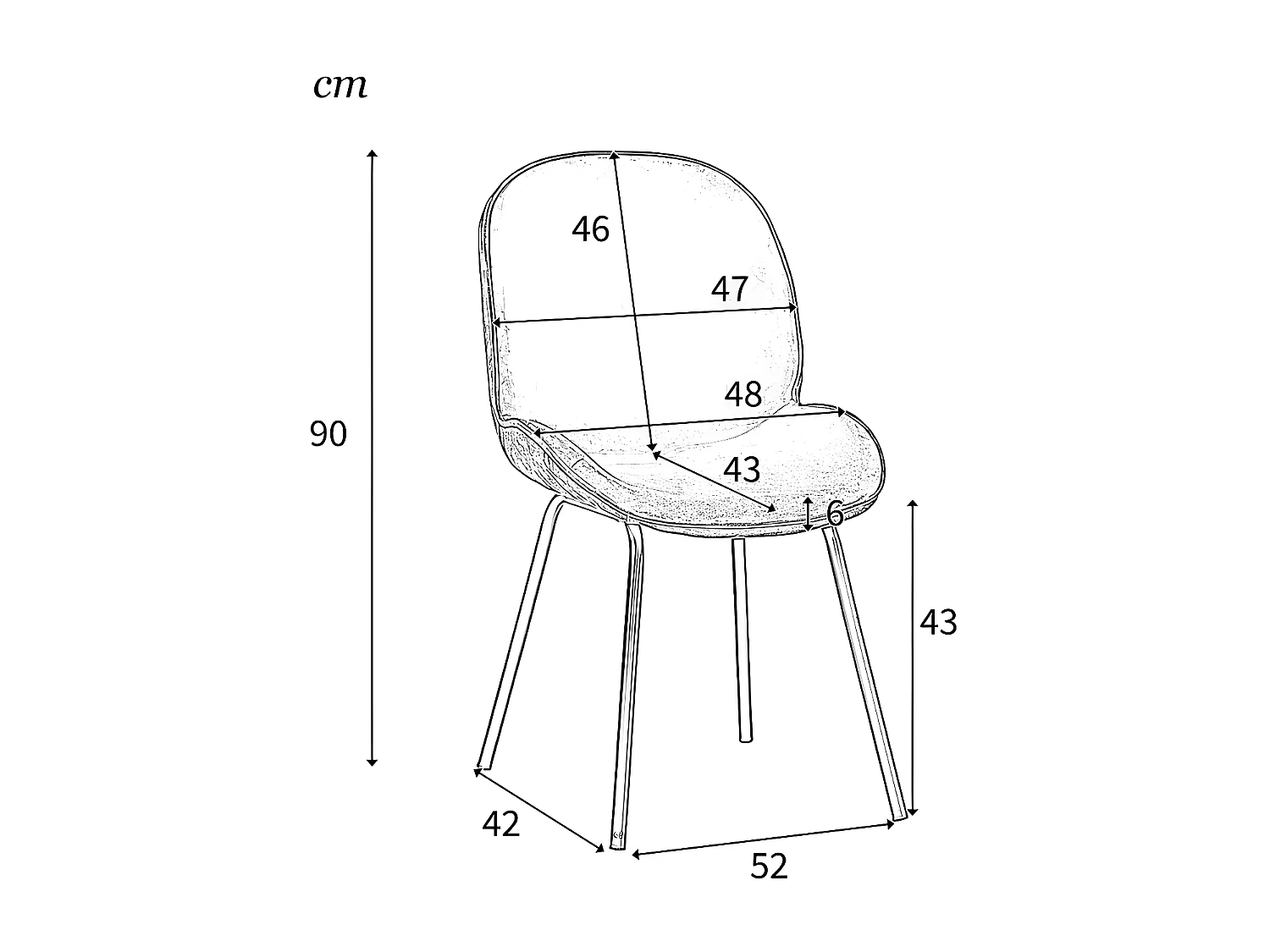 Lot de 4 chaises coque rembourrées en velours - structure en métal - Blanc