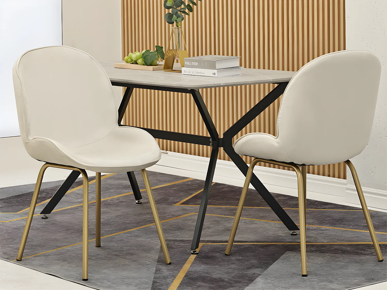 Set van 2 kuipstoelen bekleed met fluweel - metalen structuur - Wit