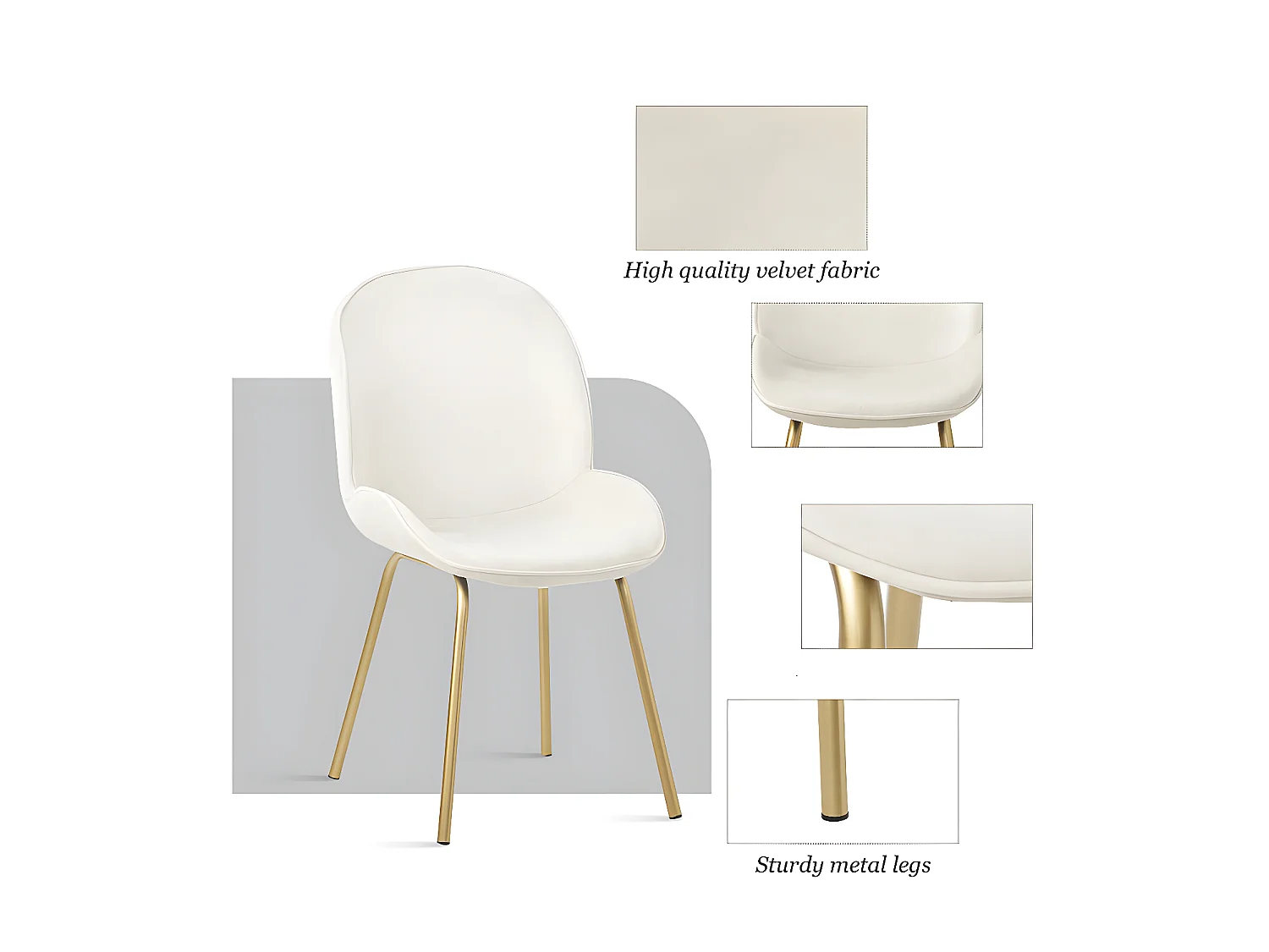 Set van 2 kuipstoelen bekleed met fluweel - metalen structuur - Wit