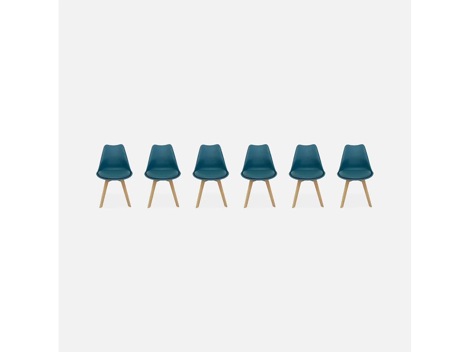 Lot de 6 chaises scandinaves. pieds bois de hêtre. chaises 1 place. bleu canard