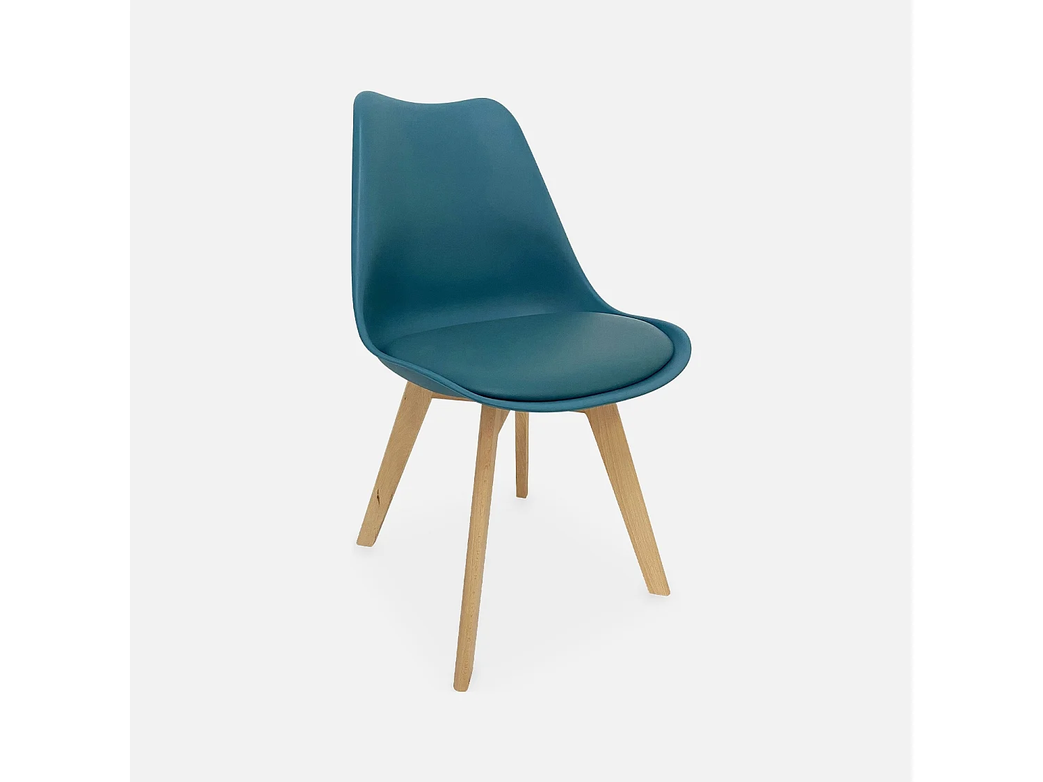 Lot de 6 chaises scandinaves. pieds bois de hêtre. chaises 1 place. bleu canard
