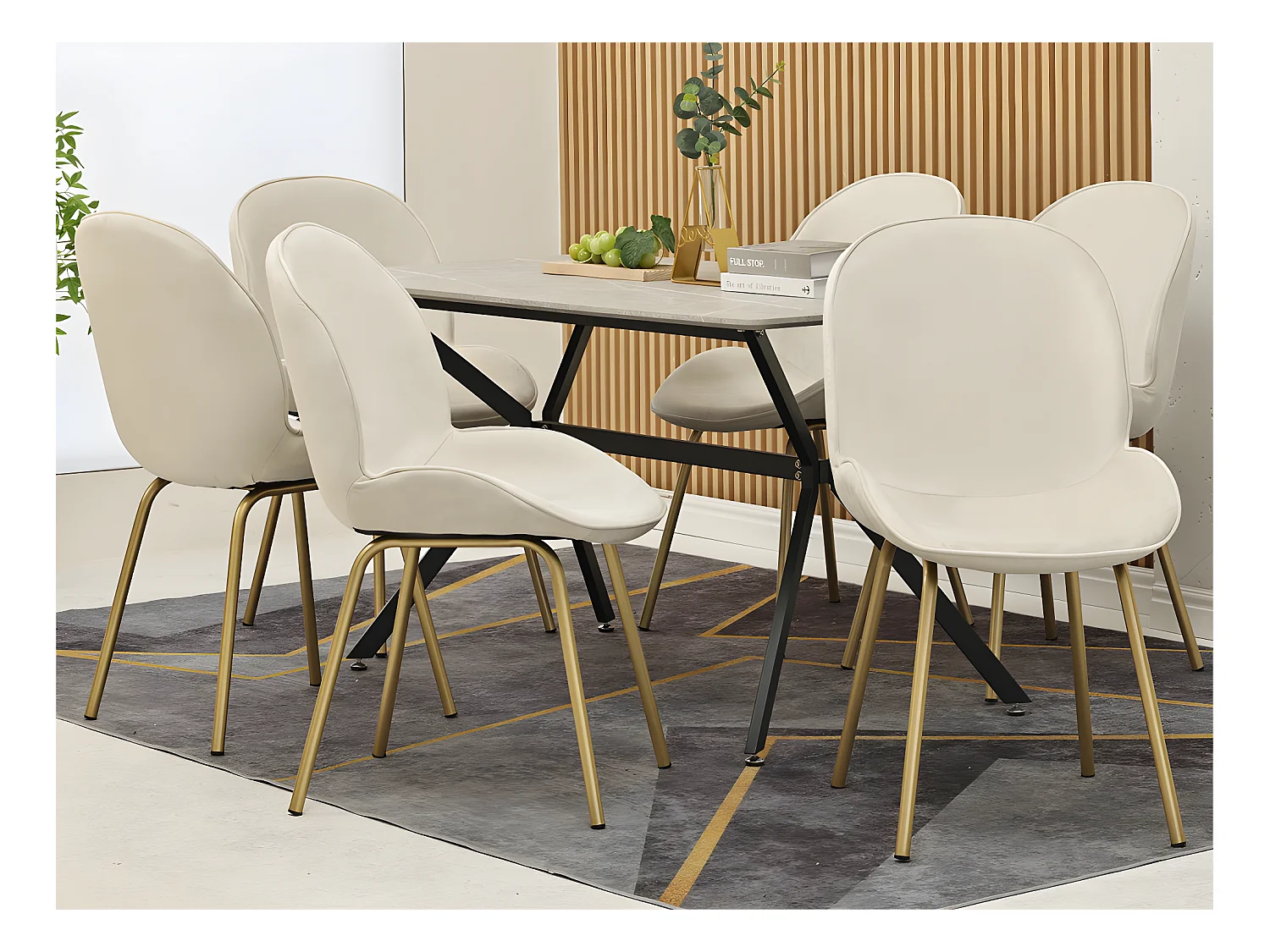 Set van 6 kuipstoelen bekleed met fluweel - metalen structuur - Wit