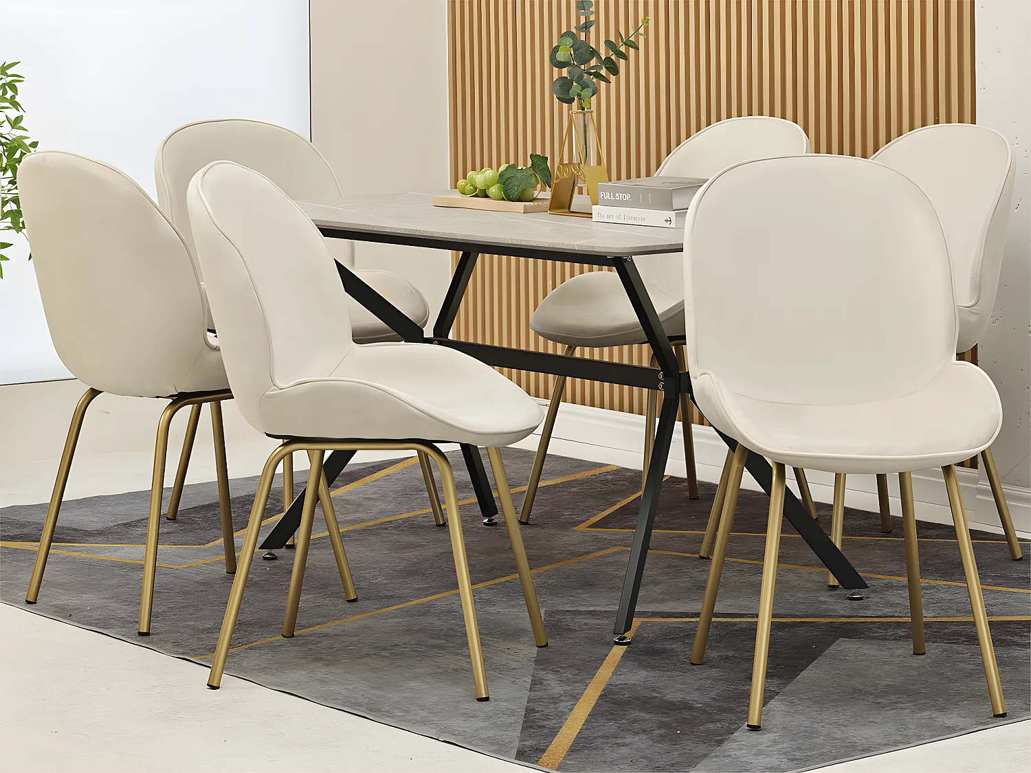 Set van 6 kuipstoelen bekleed met fluweel - metalen structuur - Wit