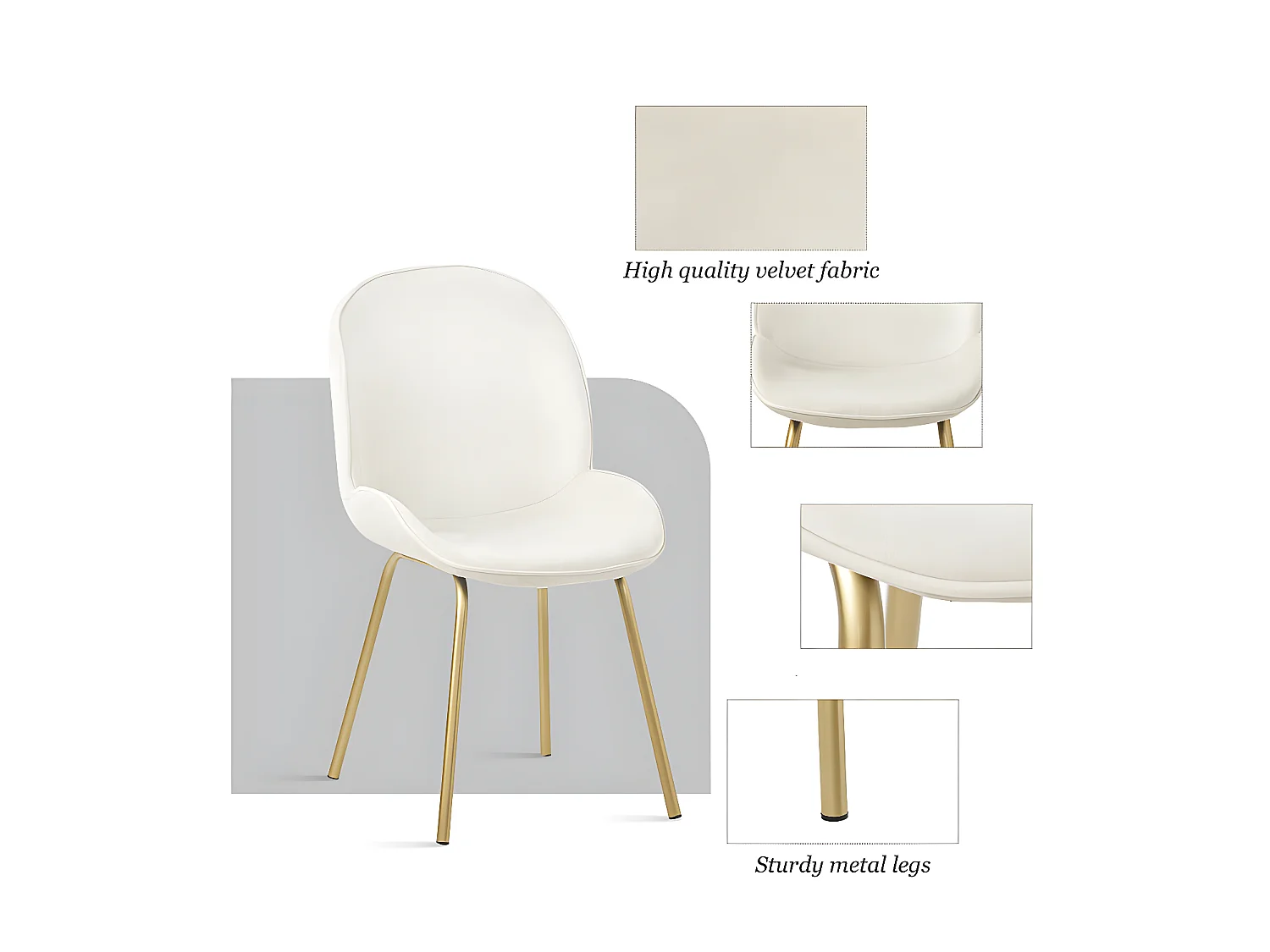 Set van 6 kuipstoelen bekleed met fluweel - metalen structuur - Wit