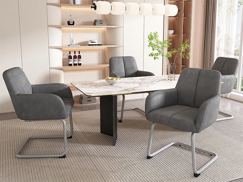 Set di 4 sedie cantilever rivestite in ecopelle - con gambe in metallo - Grigio