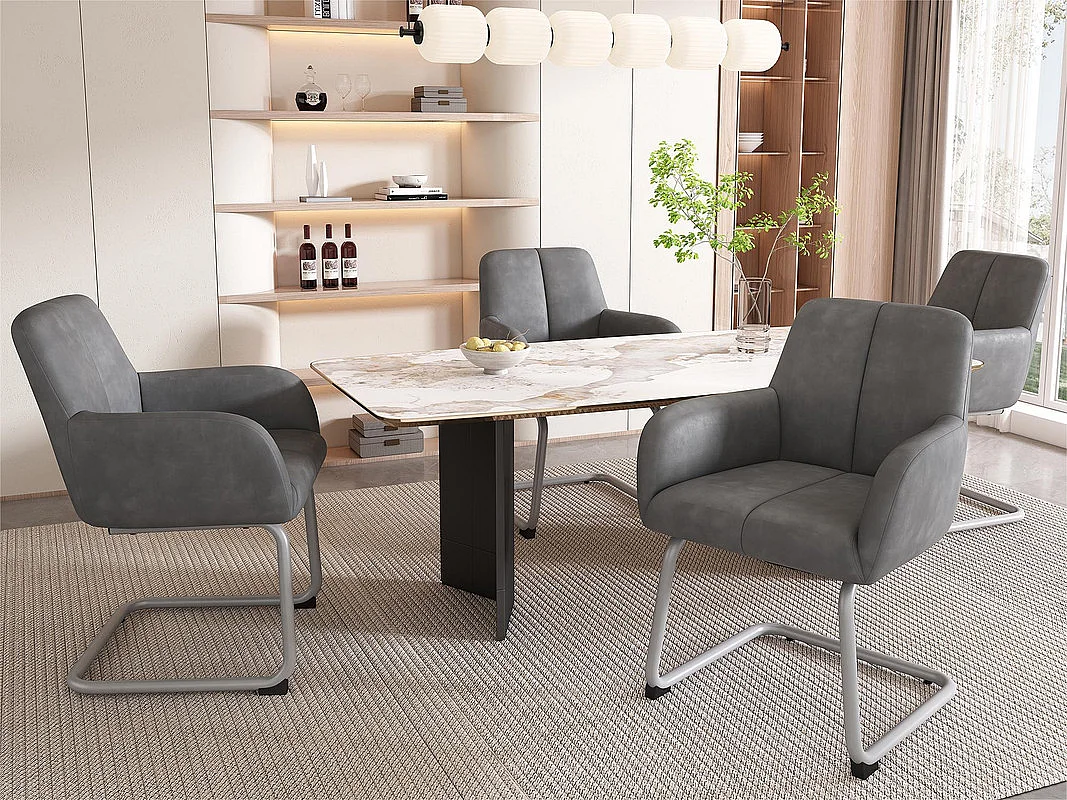 Set di 4 sedie cantilever rivestite in ecopelle - con gambe in metallo - Grigio