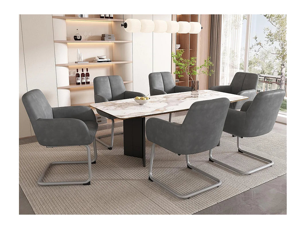 Set van 6 sledestoelen bekleed met kunstleer - met metalen poten - Grijs