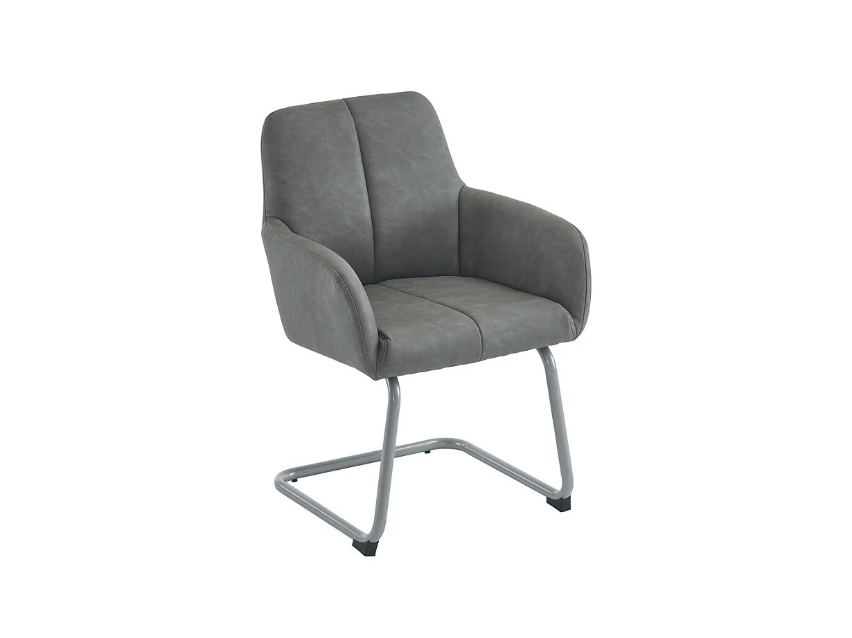 Lot de 6 Chaises cantilever recouvertes de similicuir - avec pieds en métal - Gris