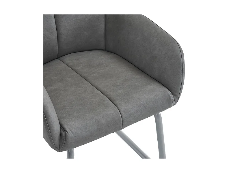 Lot de 6 Chaises cantilever recouvertes de similicuir - avec pieds en métal - Gris