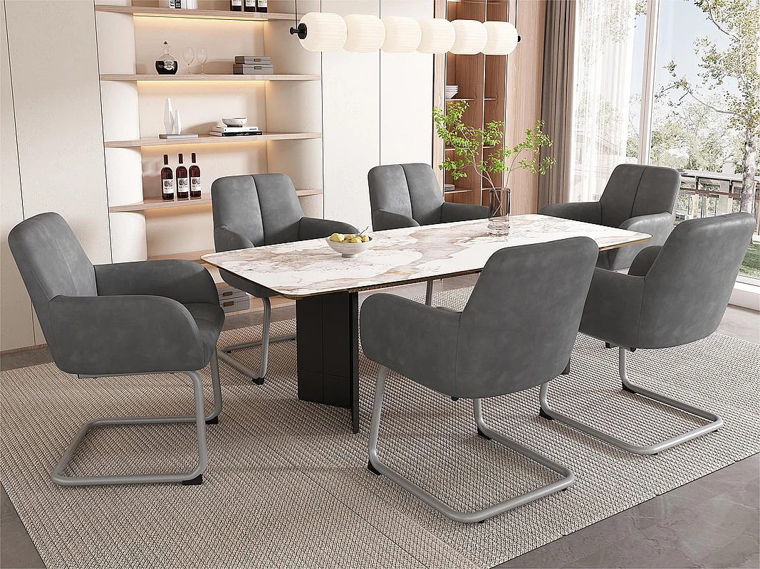 Set van 6 sledestoelen bekleed met kunstleer - met metalen poten - Grijs