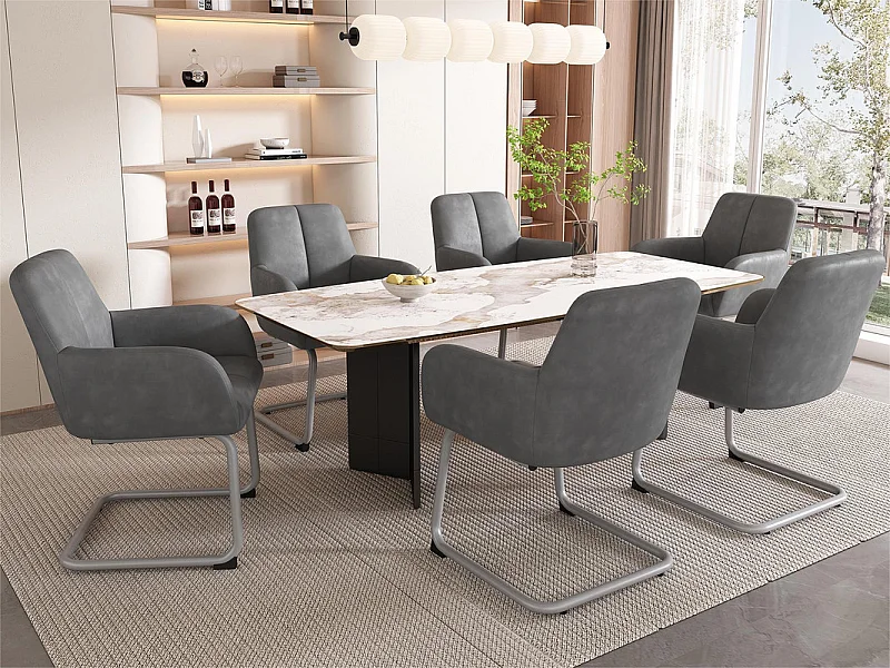 Set van 6 sledestoelen bekleed met kunstleer - met metalen poten - Grijs