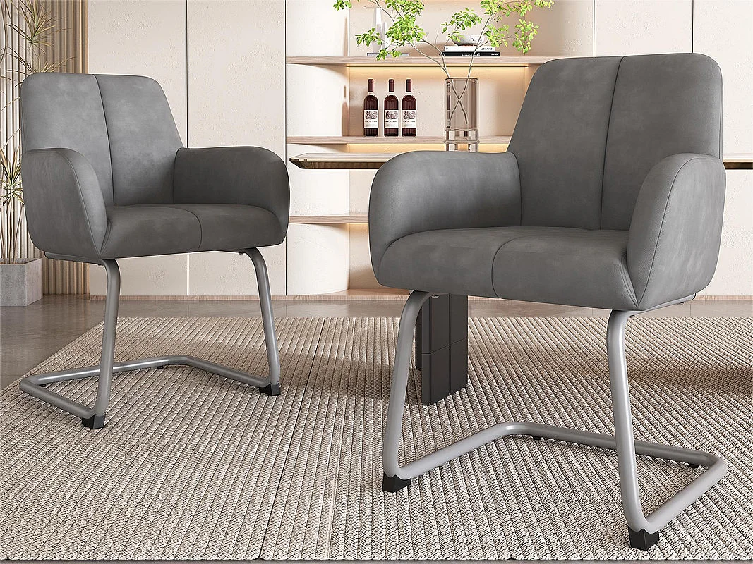 Set di 2 sedie cantilever rivestite in ecopelle - con gambe in metallo - Grigio