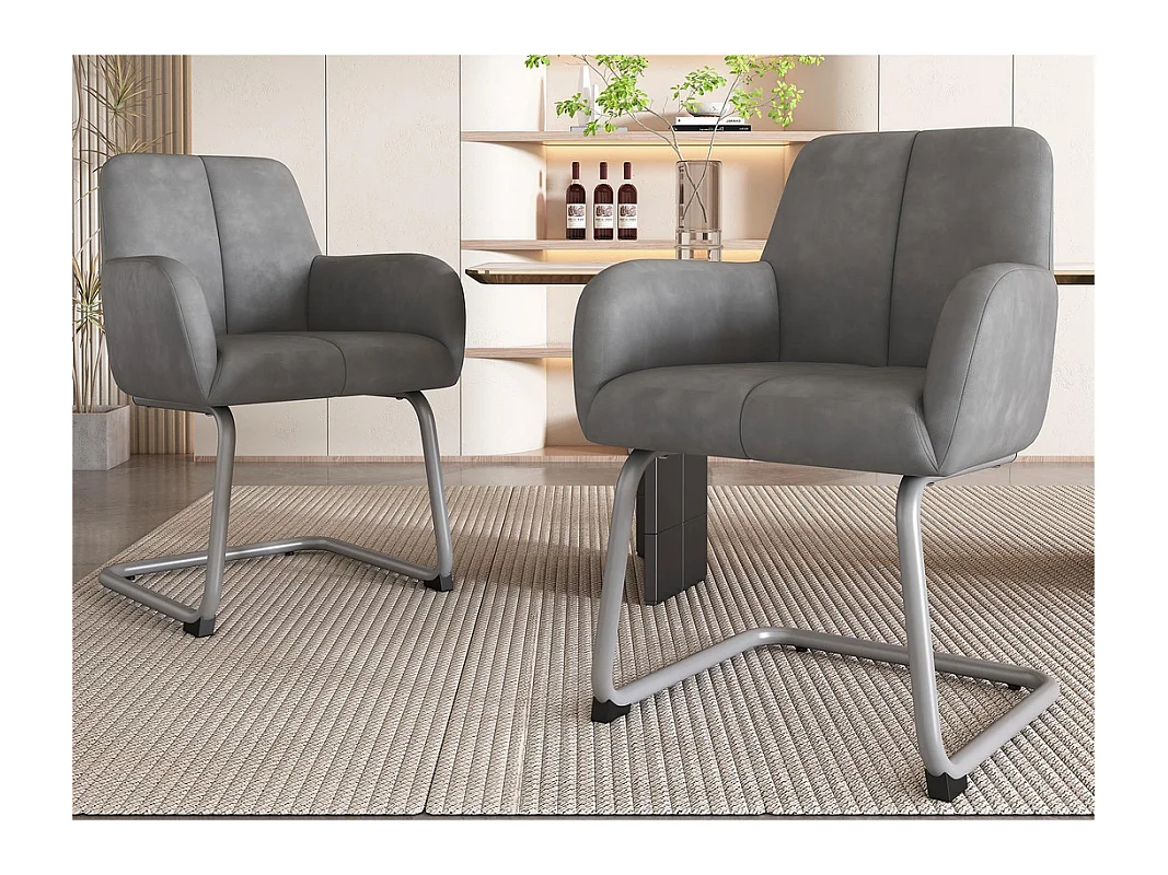 Lot de 2 Chaises cantilever recouvertes de similicuir - avec pieds en métal - Gris