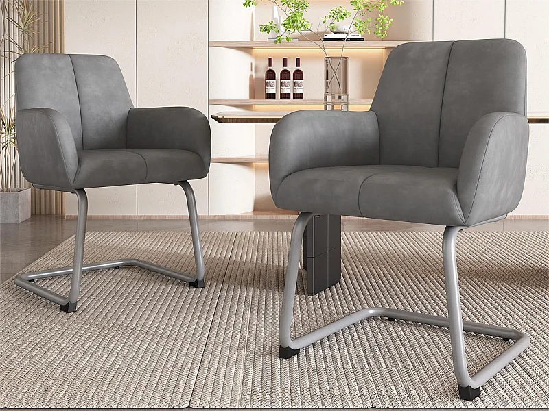 Set aus 2 Freischwingern mit Kunstlederbezug – mit Metallbeinen – Grau