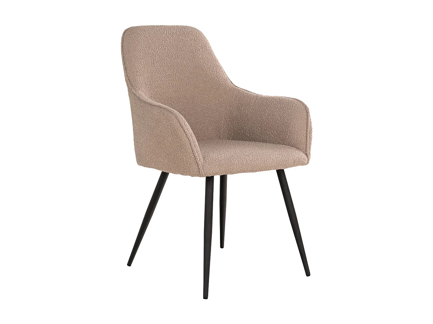 Lot de 2 chaises de salle à manger KARU – Tissu bouclette et pieds métal noir-Beige clair