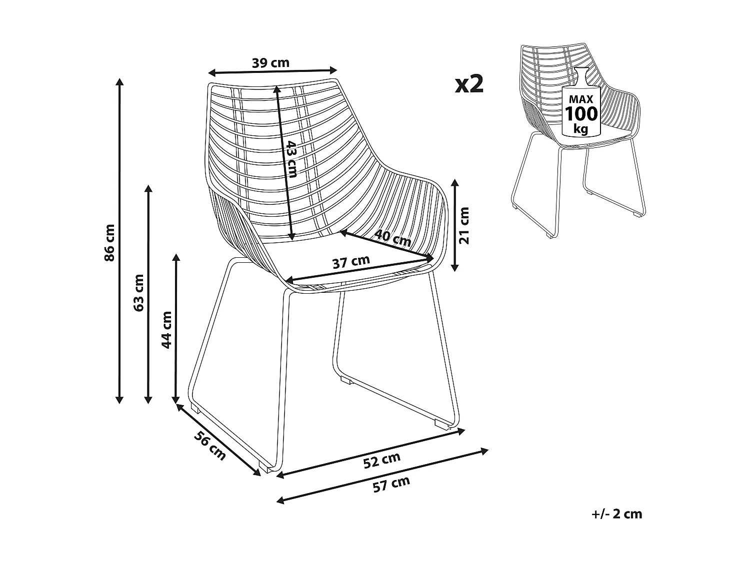 Lot de 2 chaises de salle à manger ANNAPOLIS Métal Doré