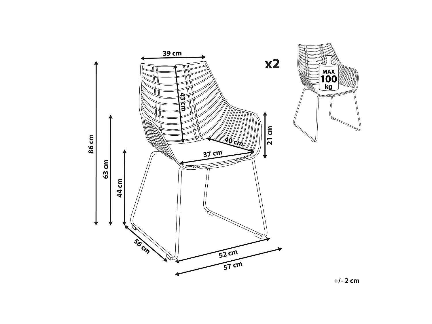 Set van 2 eetkamerstoelen ANNAPOLIS Metaal Goud
