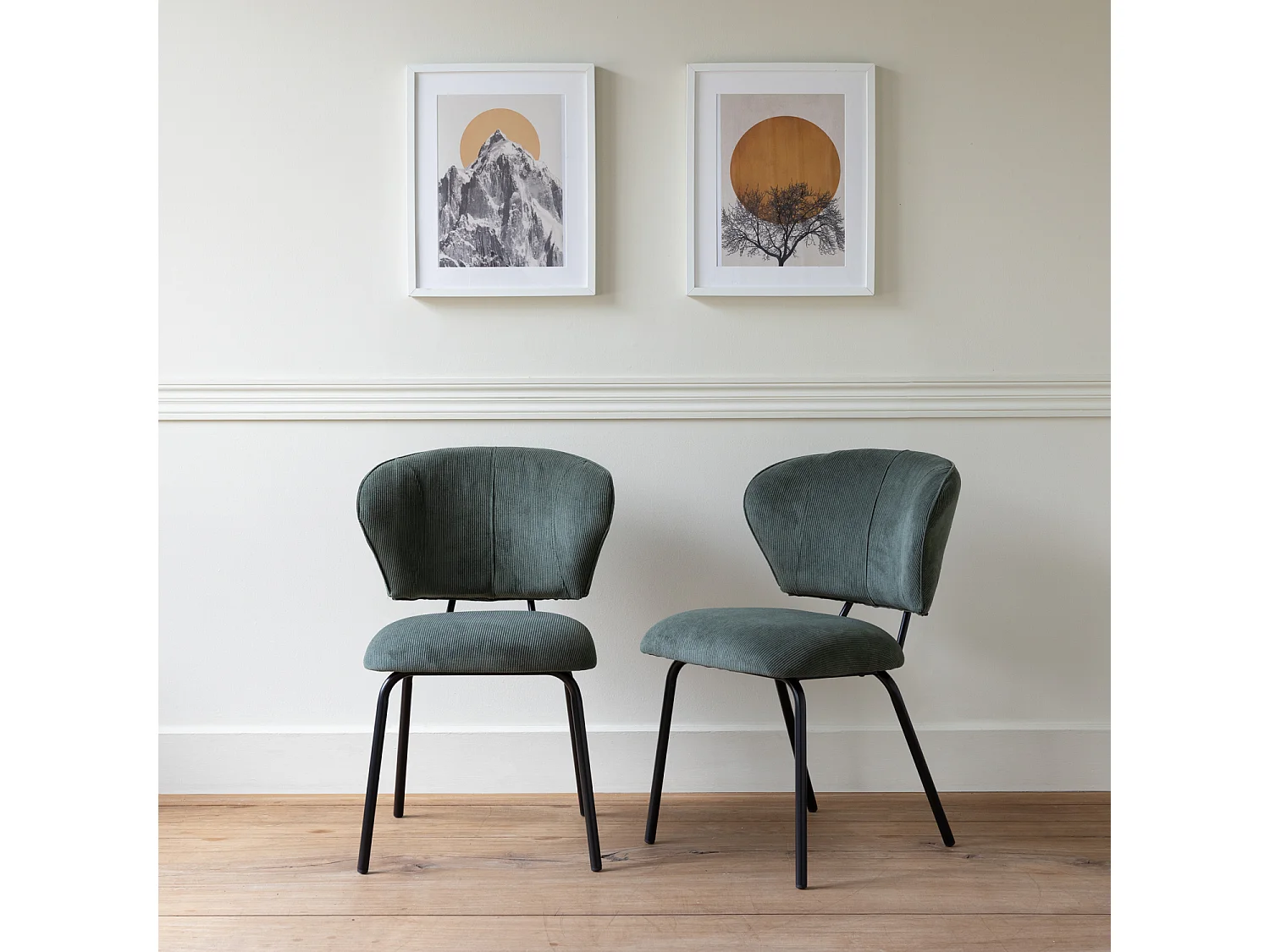 Lot de 2 chaises en velours côtelé vertes NILSA - HAPPY GARDEN