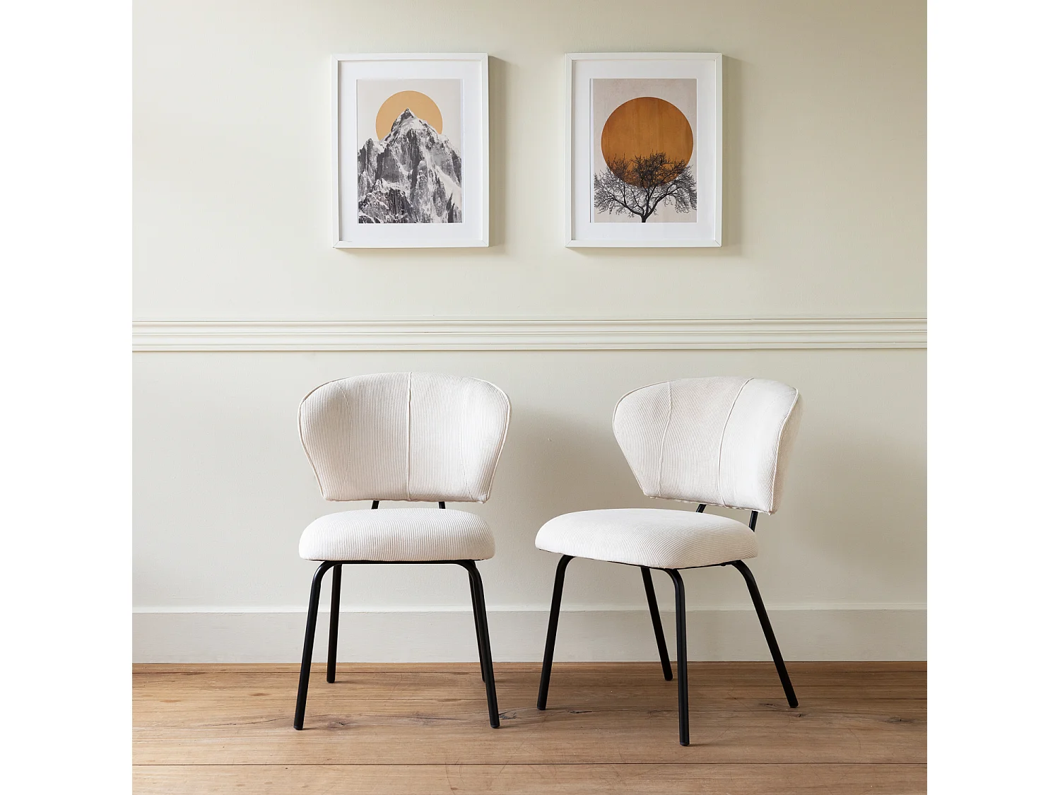 Set van 2 NILSA beige ribfluwelen stoelen