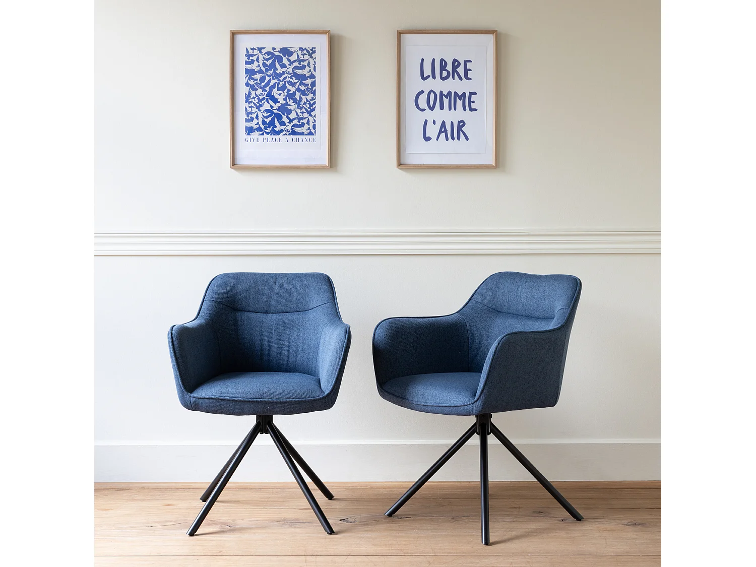 2er Set blauen Stoffstühlen DANNA