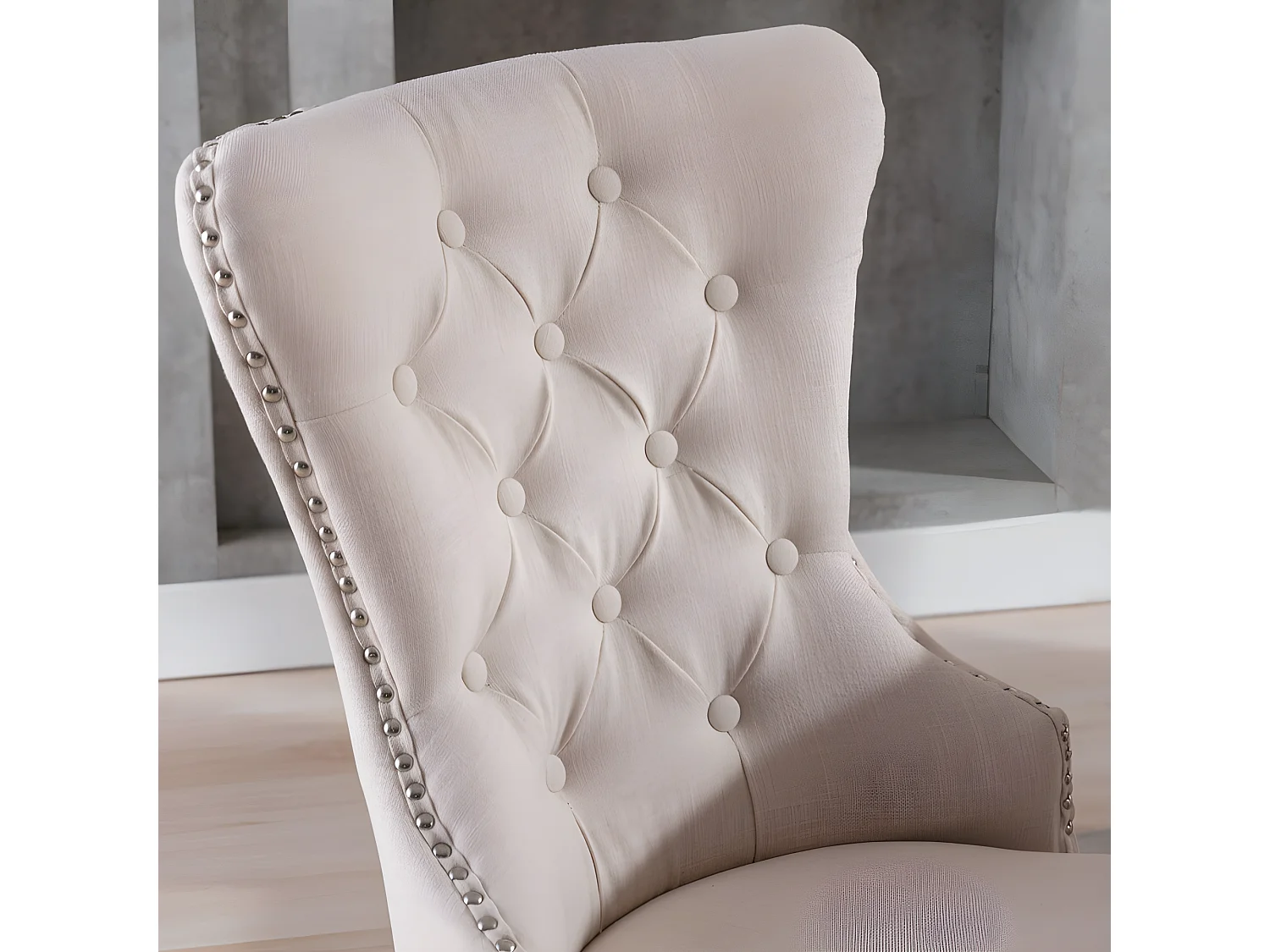 Lot de 6 Chaises scandinaves - tissu en lin - avec pieds en chêne - Beige