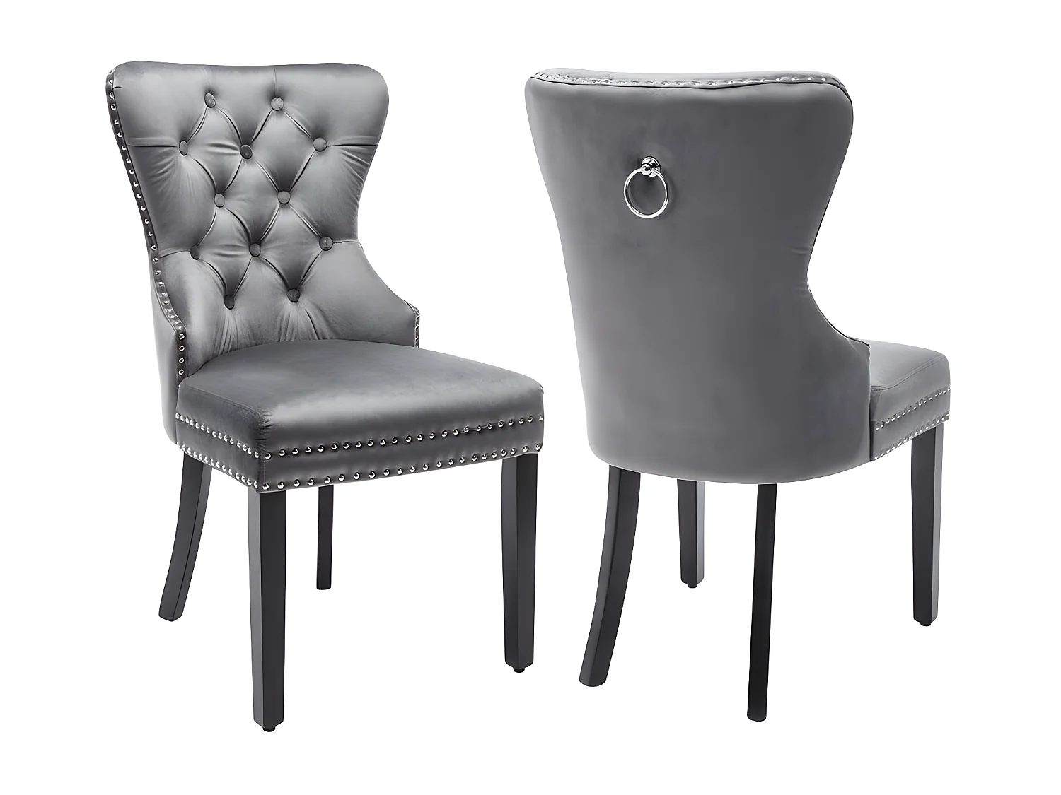 Lot de 4 Chaises scandinaves - tissu en velours - avec pieds en chêne - Gris