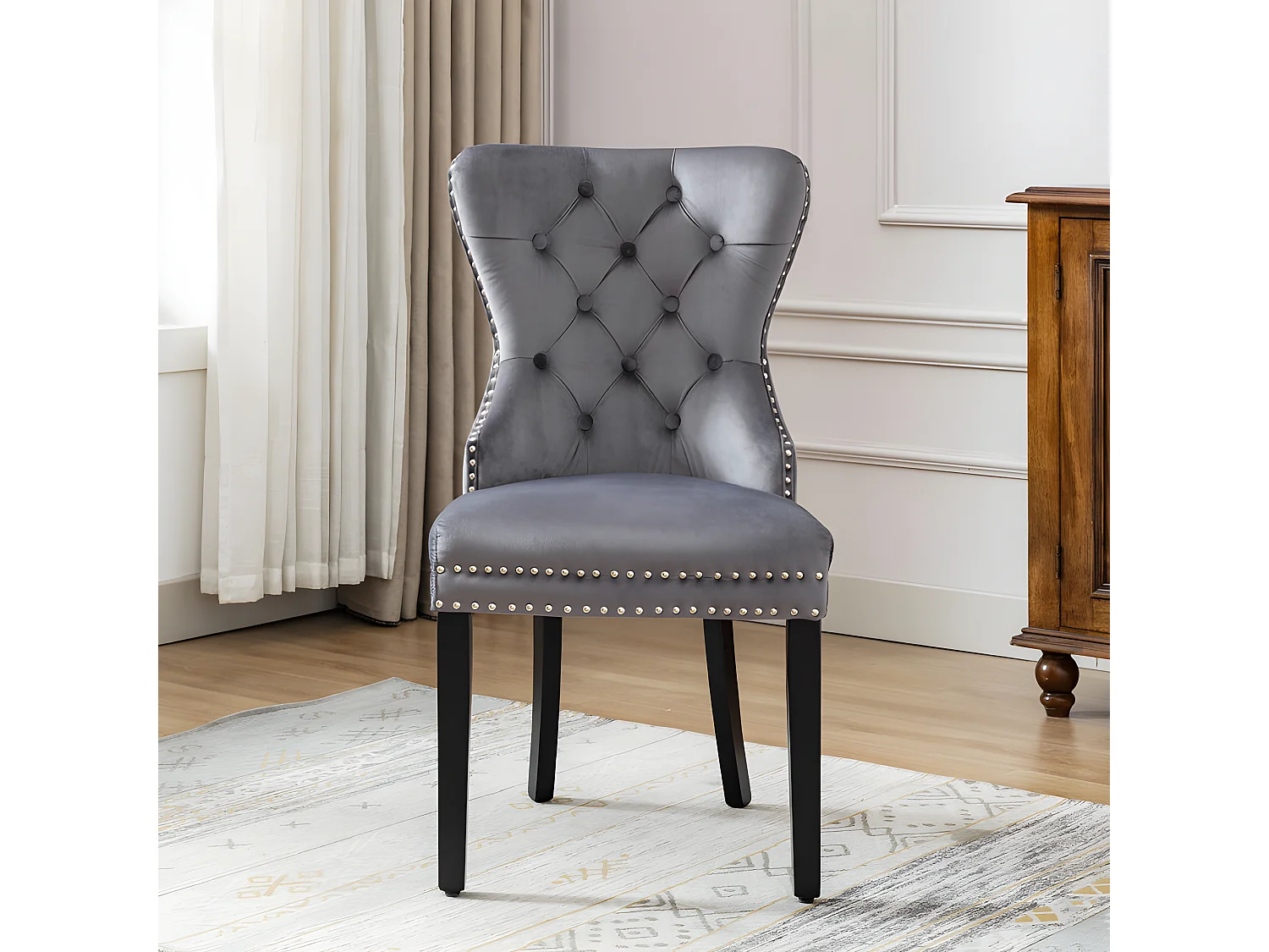 Lot de 4 Chaises scandinaves - tissu en velours - avec pieds en chêne - Gris