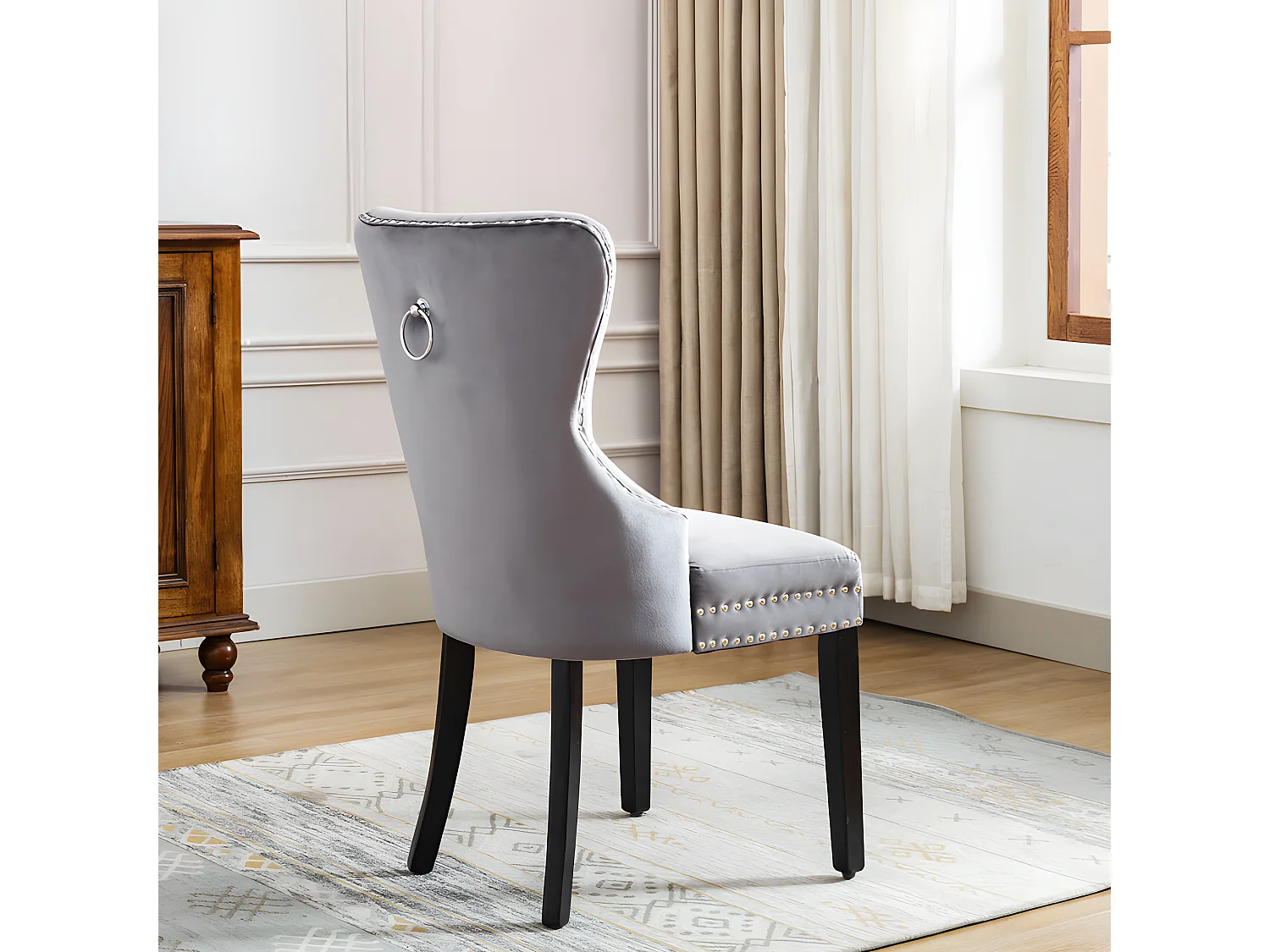 Lot de 4 Chaises scandinaves - tissu en velours - avec pieds en chêne - Gris