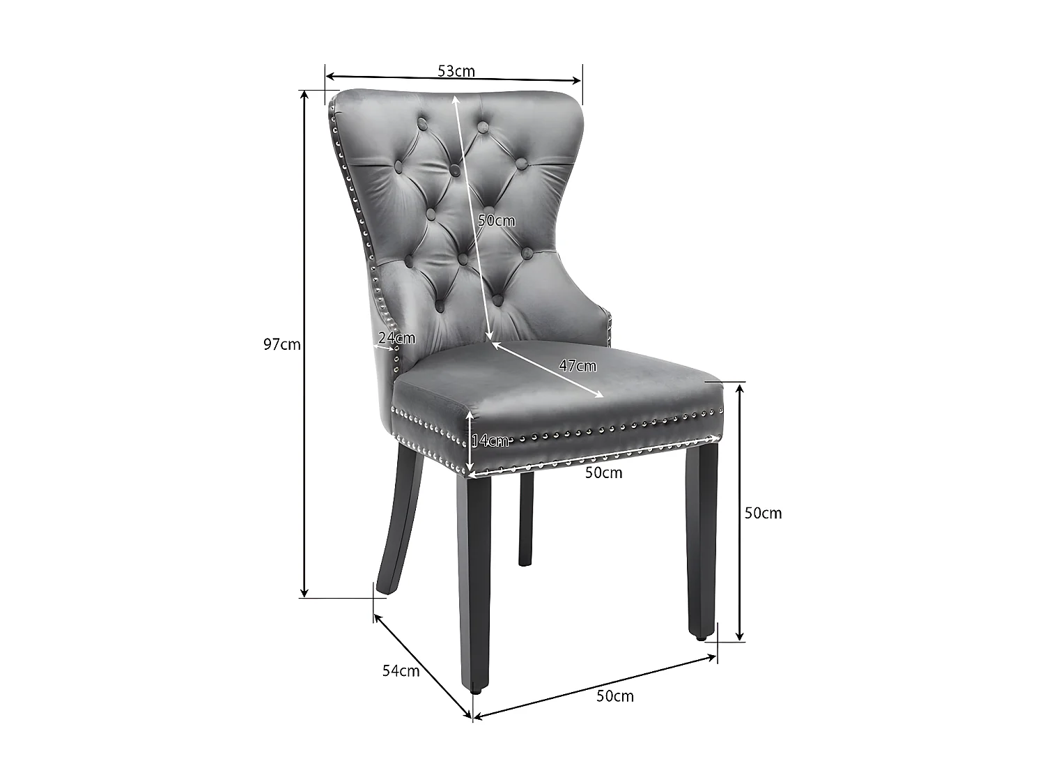 Lot de 4 Chaises scandinaves - tissu en velours - avec pieds en chêne - Gris