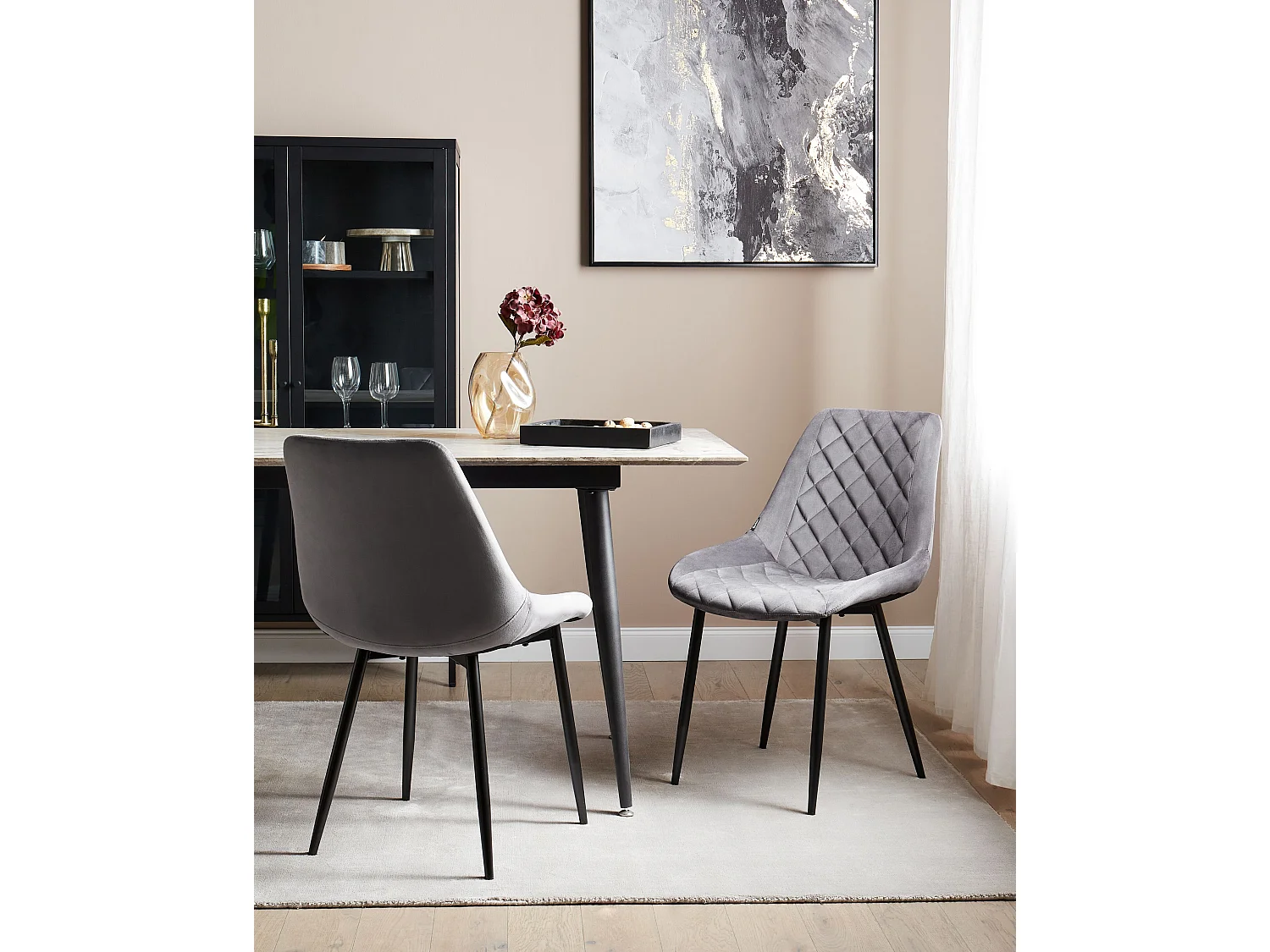 Conjunto de 2 sillas de comedor MARIBEL Terciopelo Gris