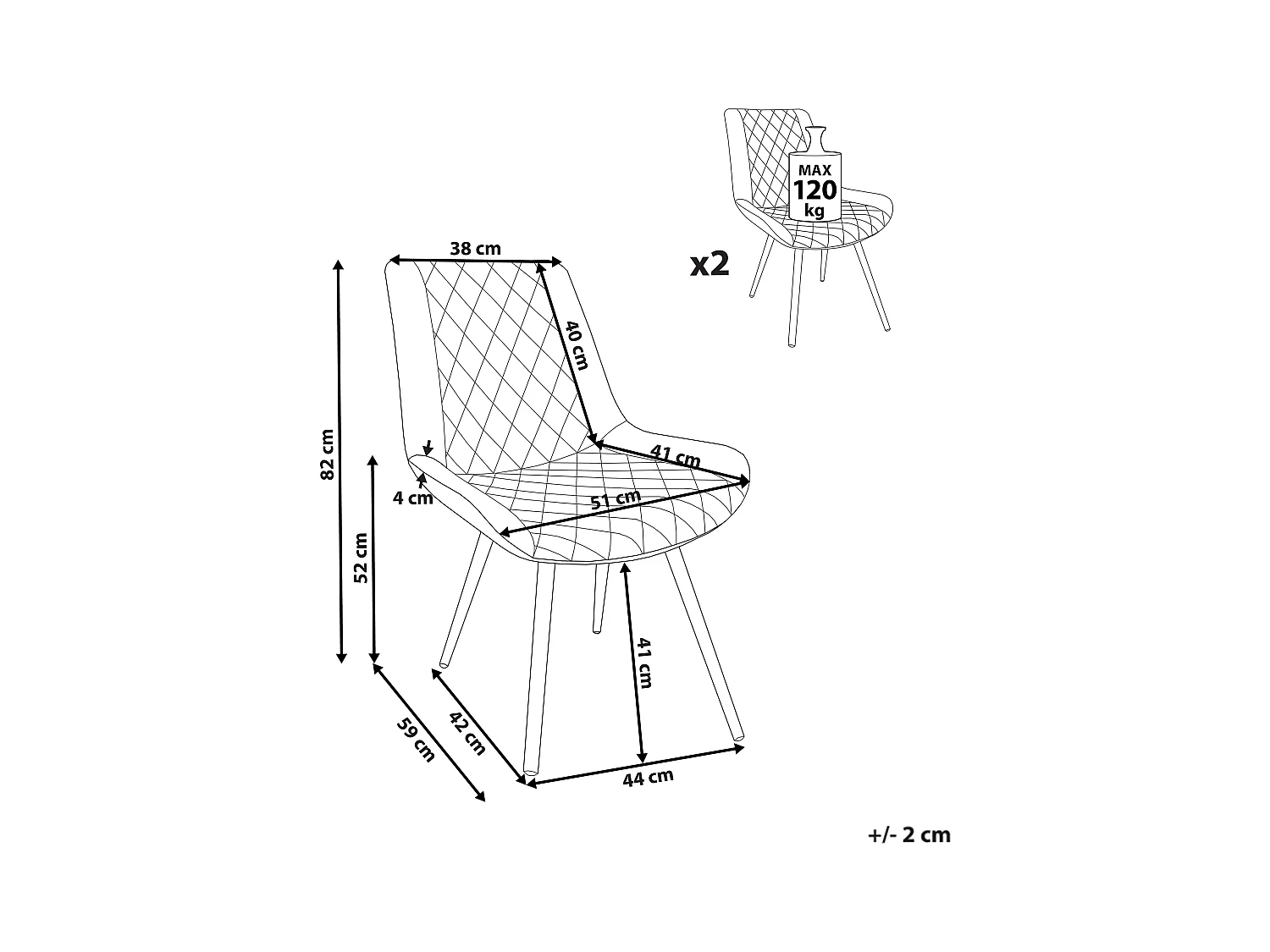 Conjunto de 2 sillas de comedor MARIBEL Terciopelo Gris