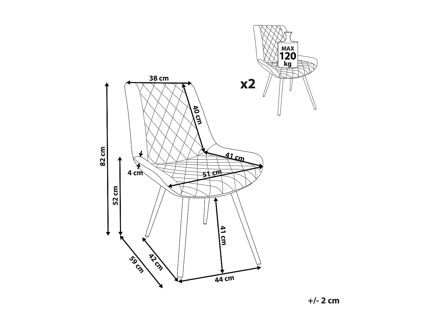 Lot de 2 chaises de salle à manger MARIBEL Velours Gris