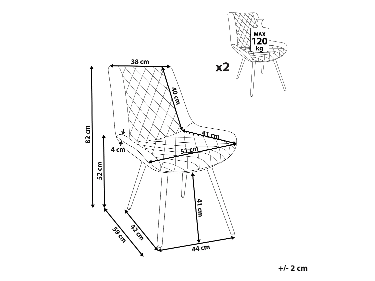 Set van 2 eetkamerstoelen MARIBEL Fluweel Grijs
