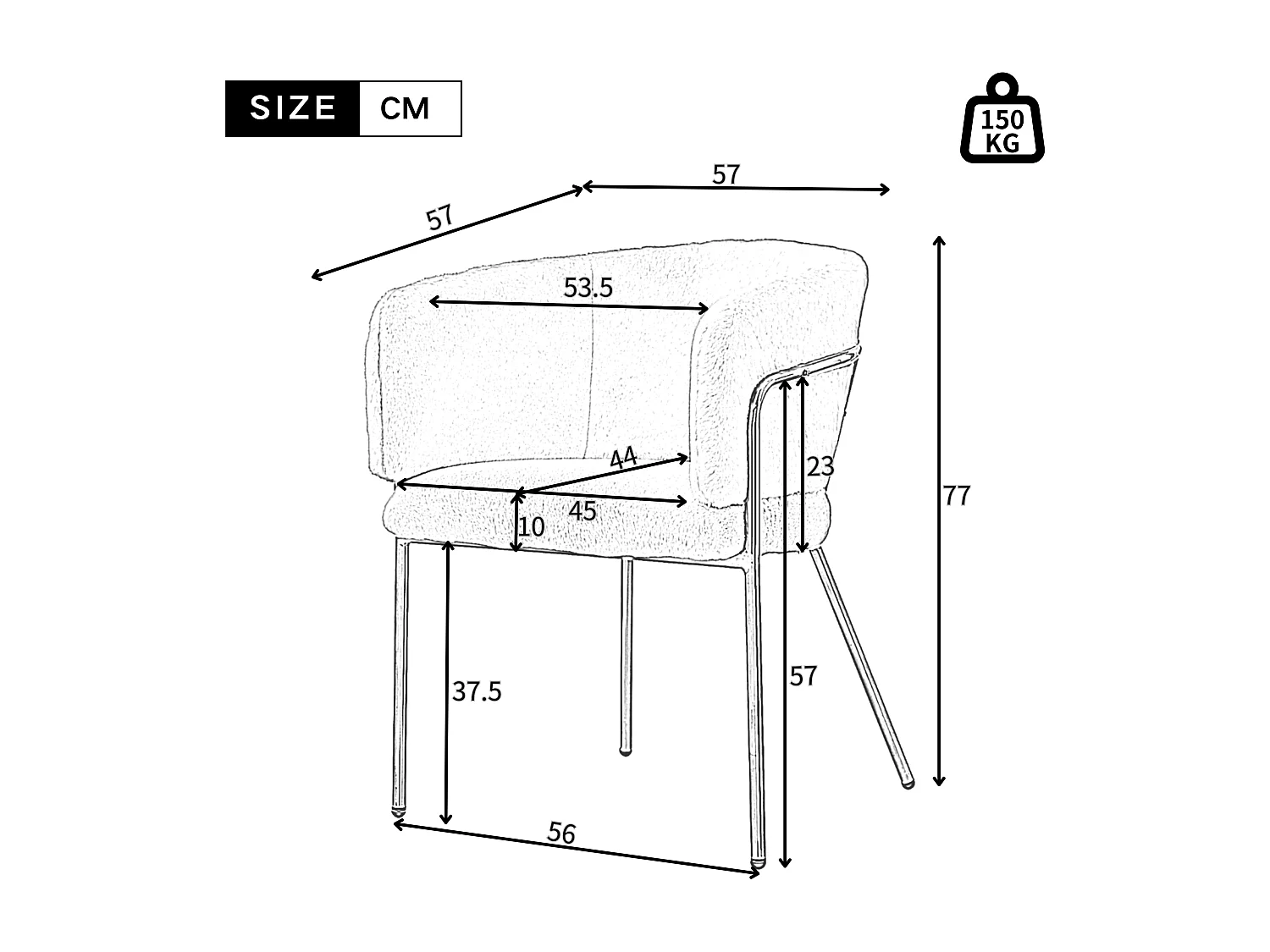 Juego de 2 sillones para comedor, salón o dormitorio - en imitación plumón de conejo - con 4 patas de metal dorado - Beige
