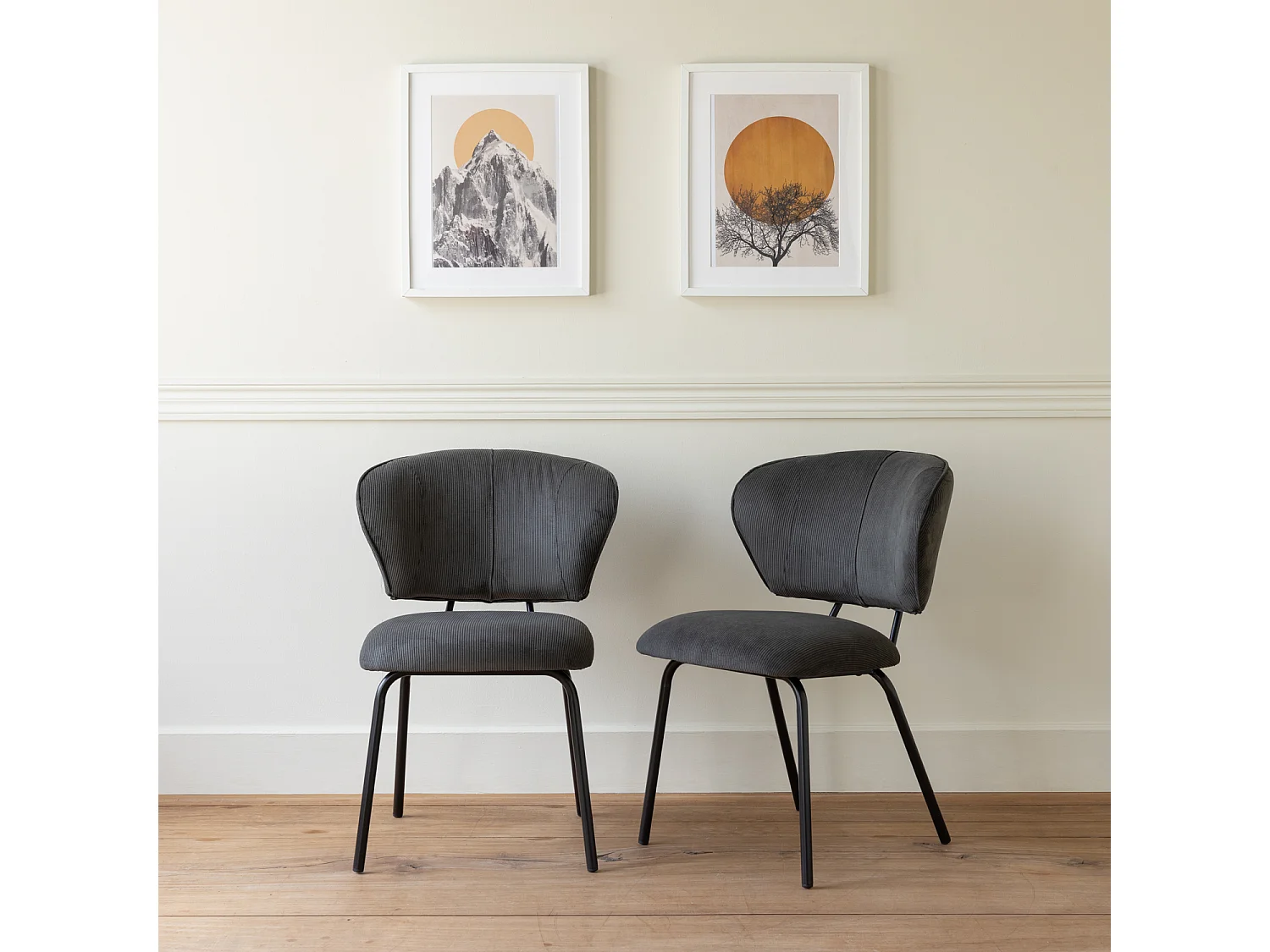 Set van 2 NILSA donkergrijze corduroy stoelen