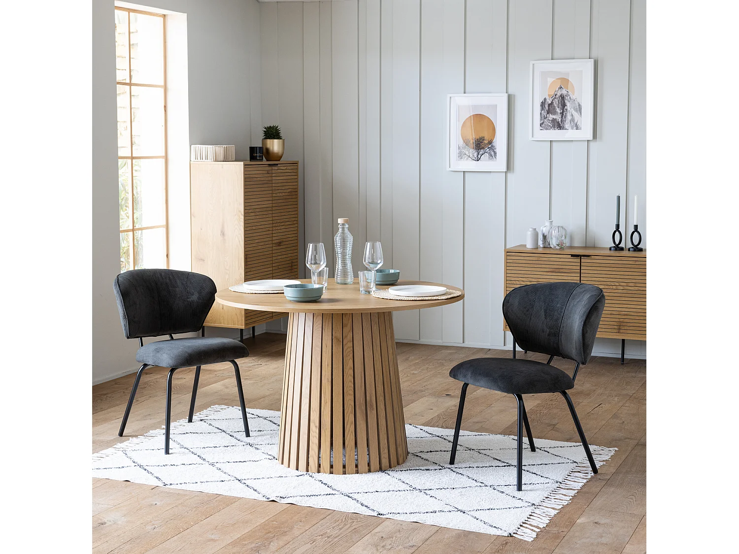 Set van 2 NILSA donkergrijze corduroy stoelen