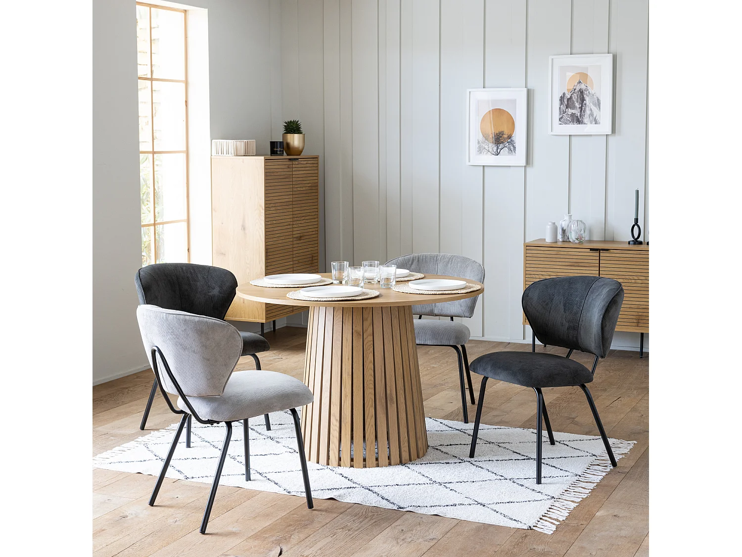 Set van 2 NILSA donkergrijze corduroy stoelen