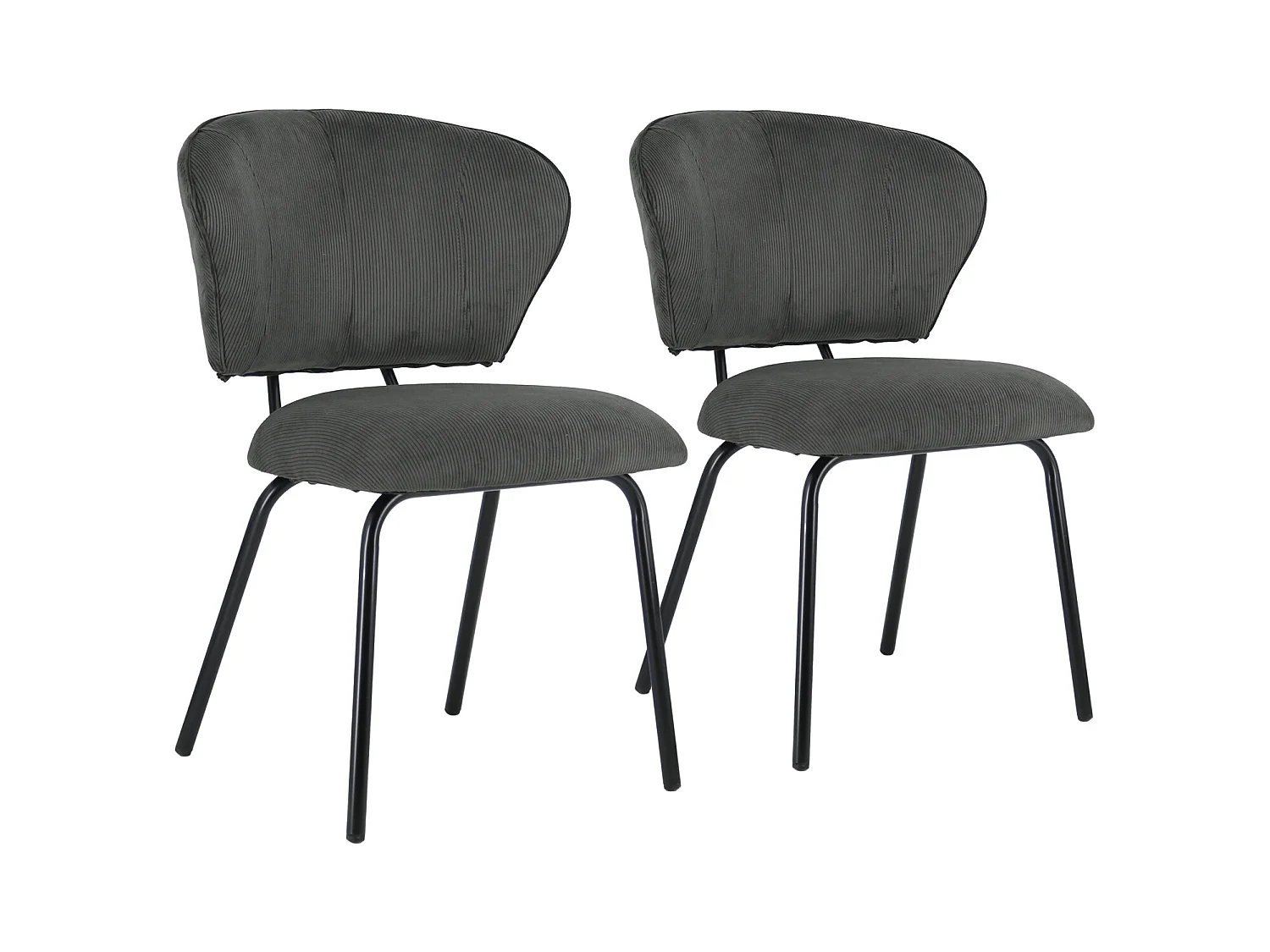 Lot de 2 chaises en velours côtelé gris foncé NILSA - HAPPY GARDEN
